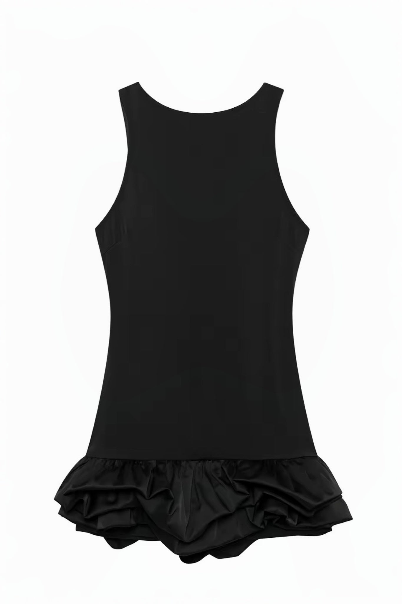 Ezabutus Bubble Hem Ruffle Sleeveless Mini Dress With Built In Shorts