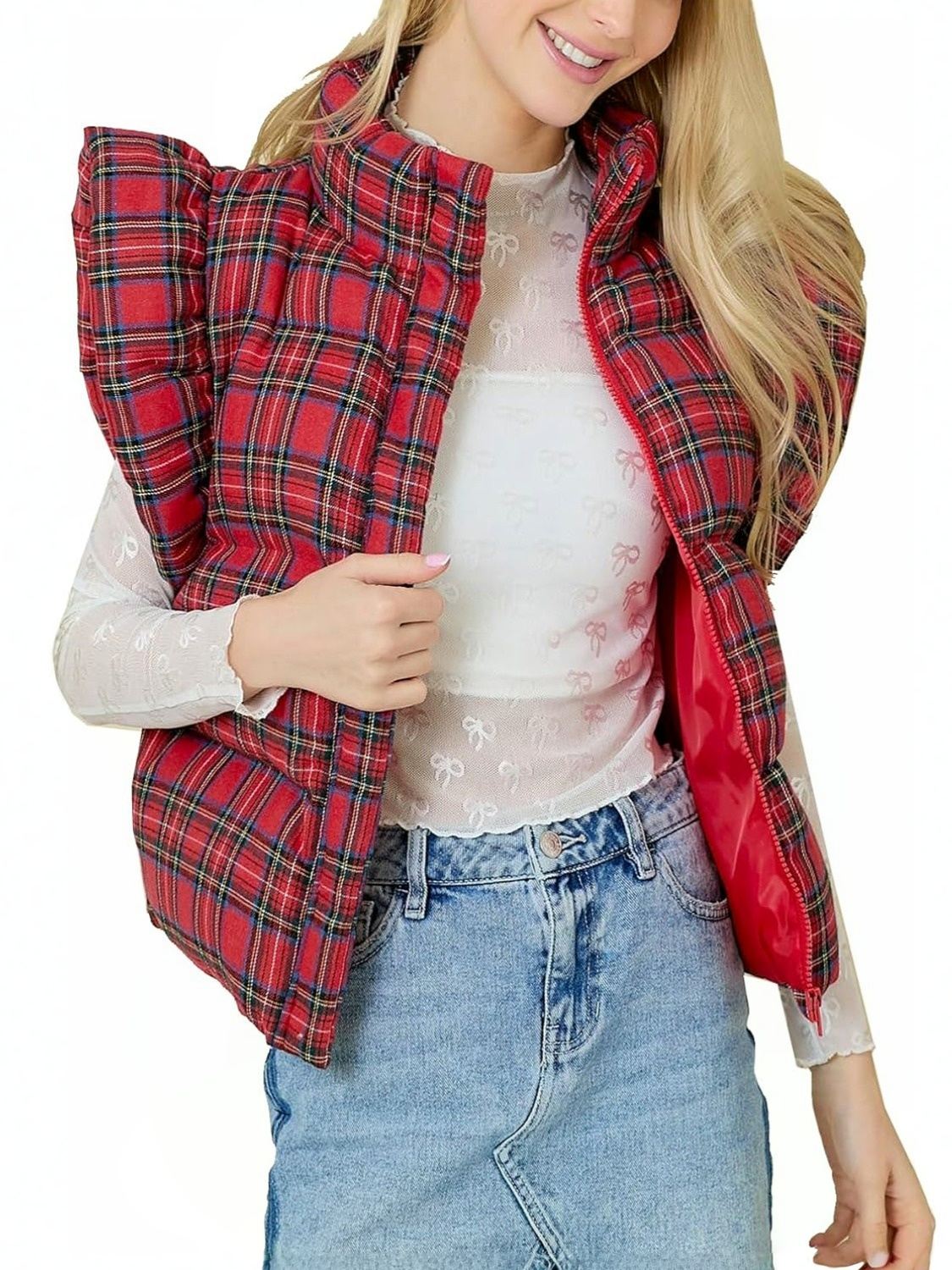 Kedera Ruffle Sleeve Puffer Vest With Pockets