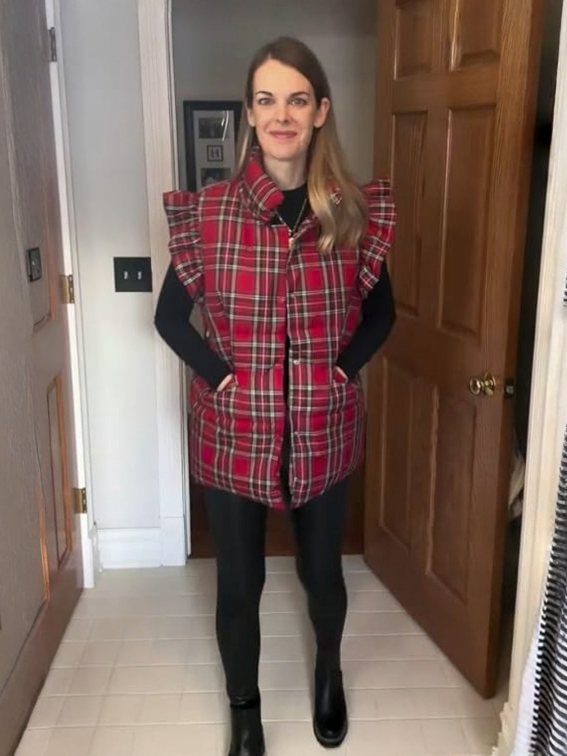 Kedera Ruffle Sleeve Puffer Vest With Pockets