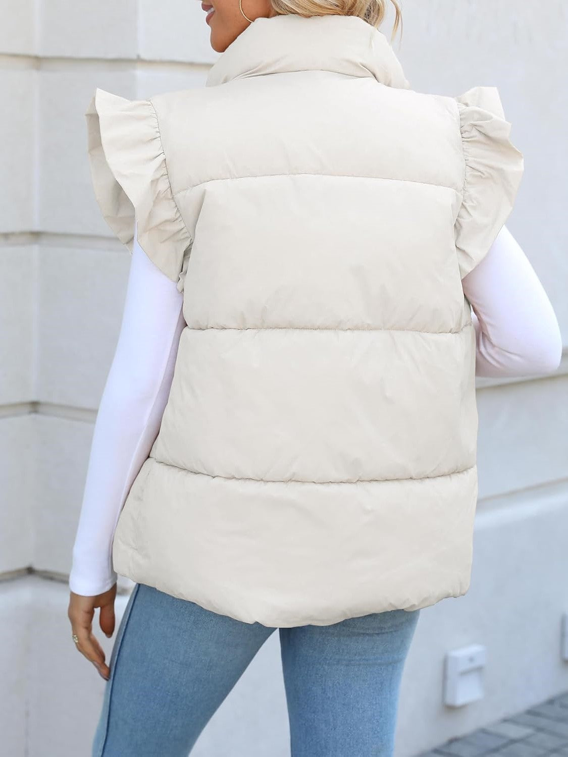 Kedera Ruffle Sleeve Puffer Vest With Pockets