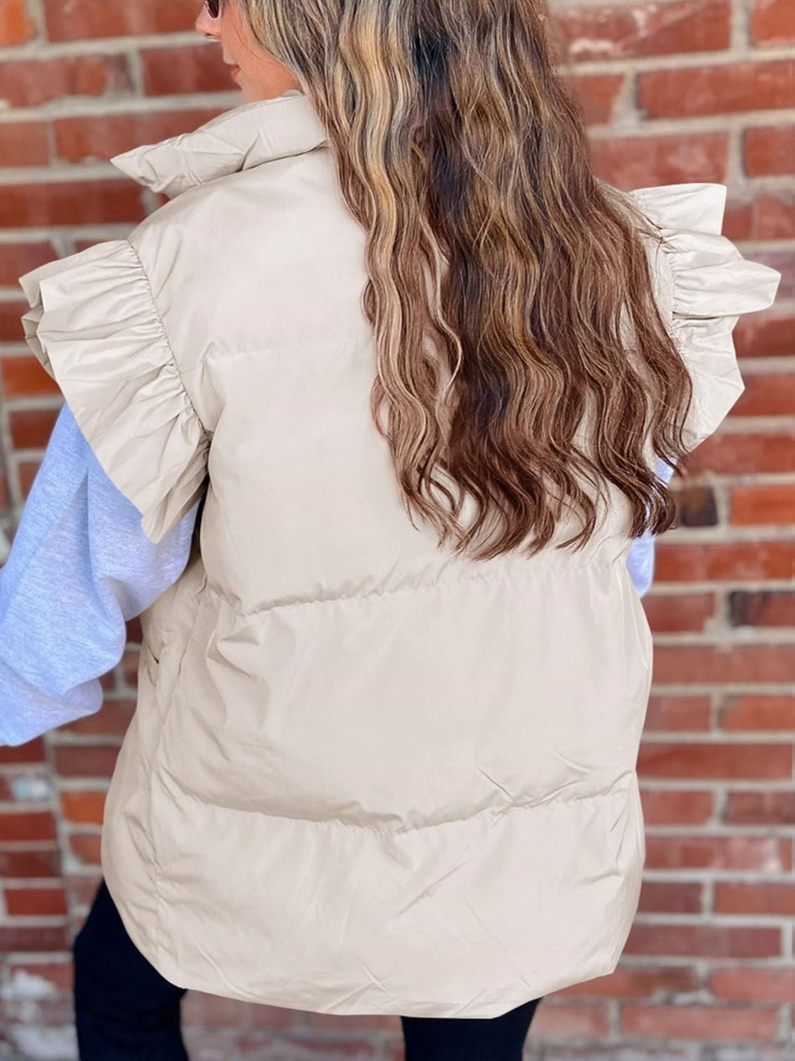 Kedera Ruffle Sleeve Puffer Vest With Pockets
