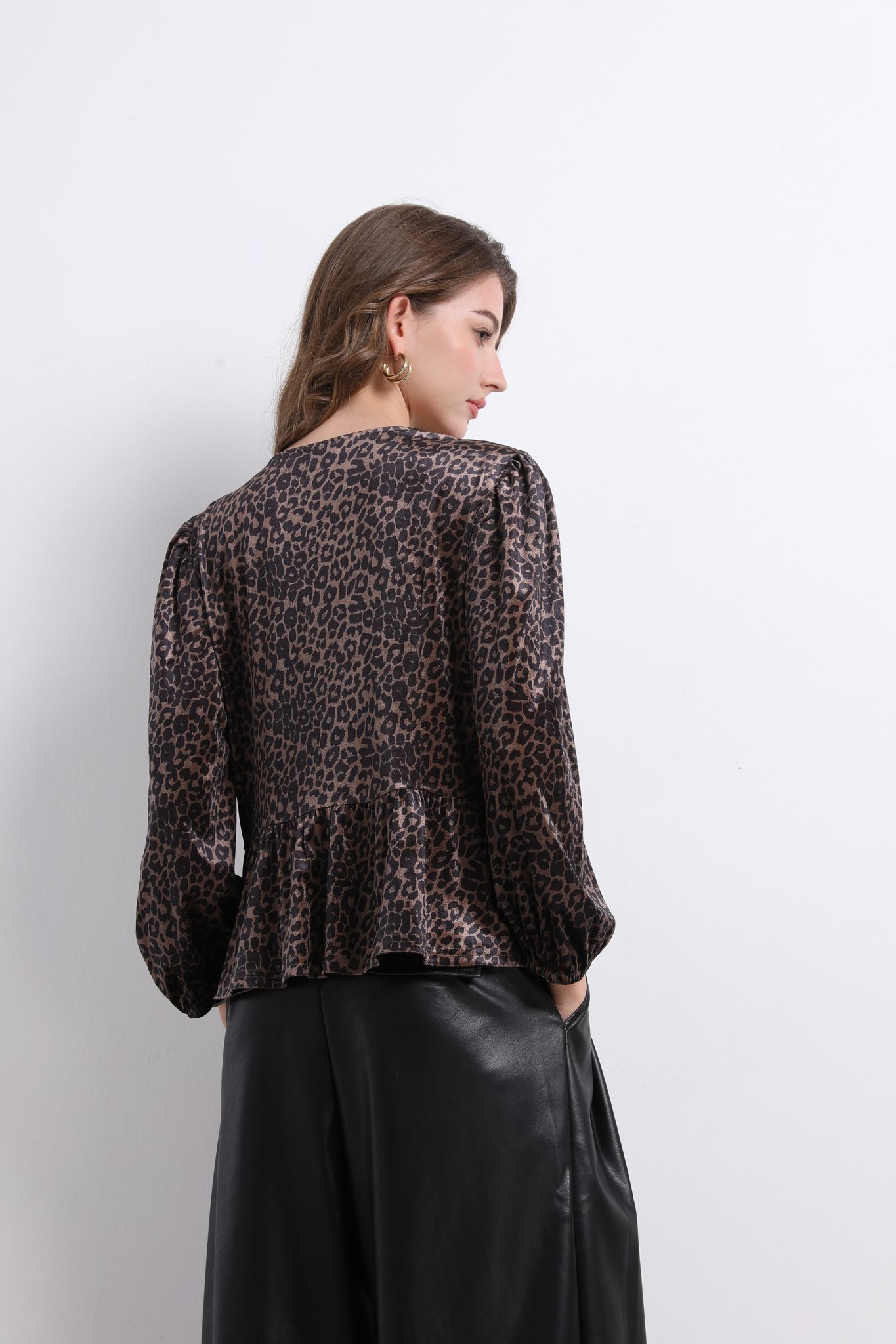 Ezabutus Leopard Corduroy Blouse With Bows