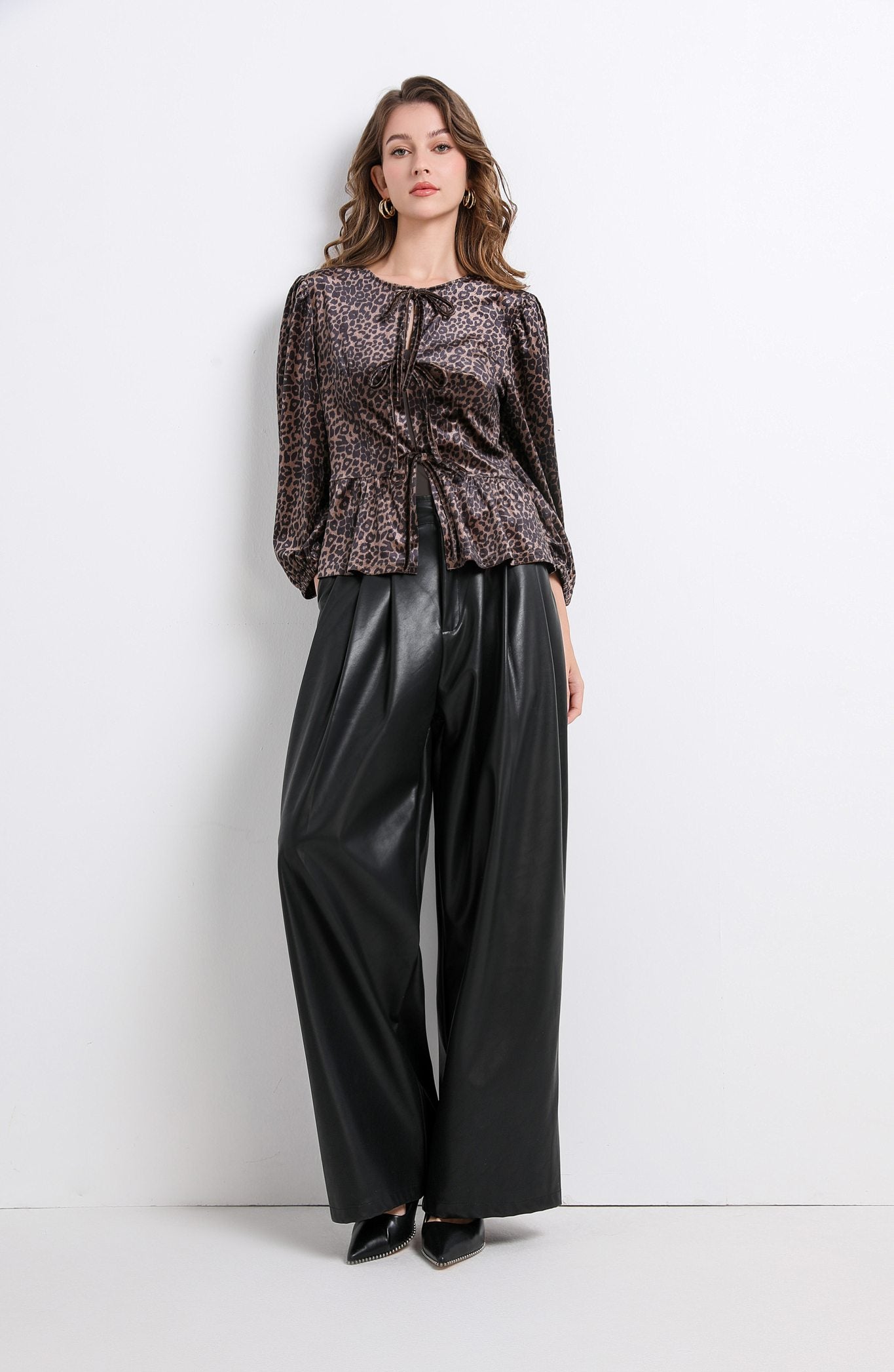 Ezabutus Leopard Corduroy Blouse With Bows