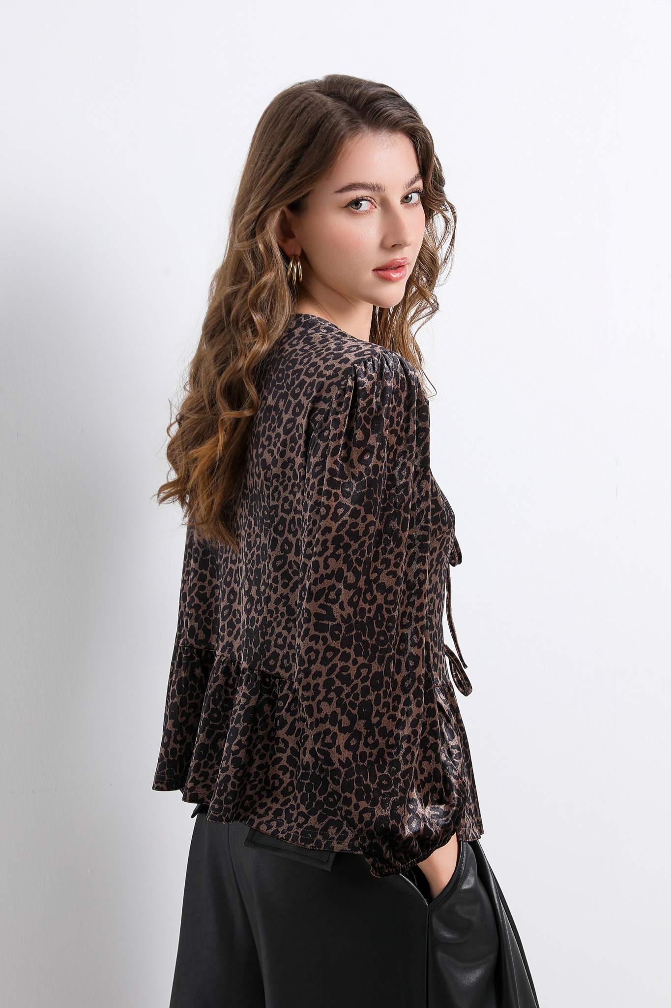 Ezabutus Leopard Corduroy Blouse With Bows