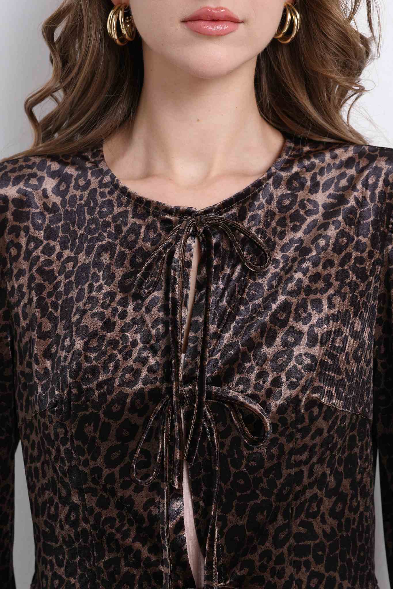 Ezabutus Leopard Corduroy Blouse With Bows