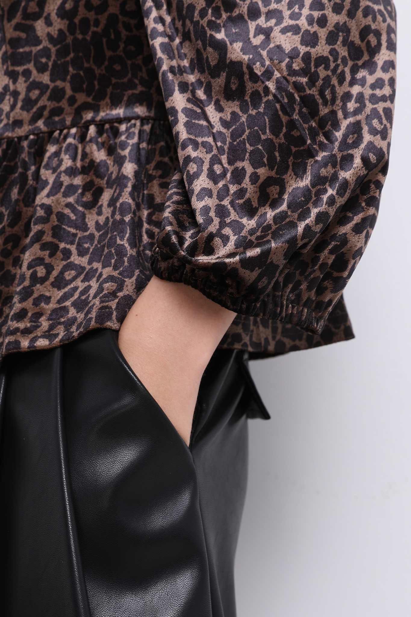 Ezabutus Leopard Corduroy Blouse With Bows