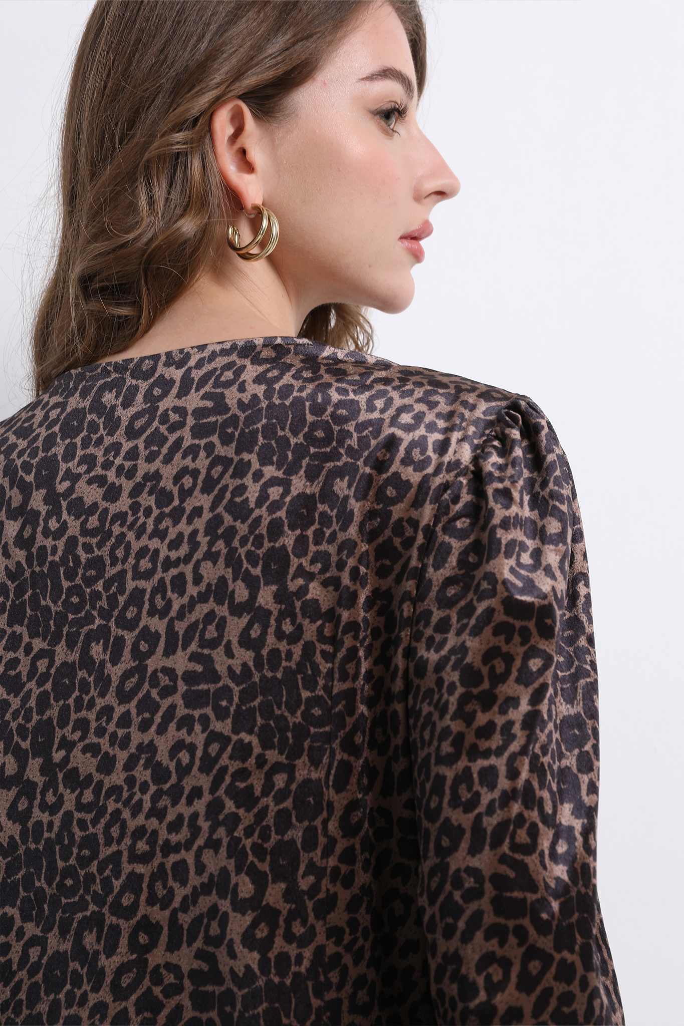 Ezabutus Leopard Corduroy Blouse With Bows