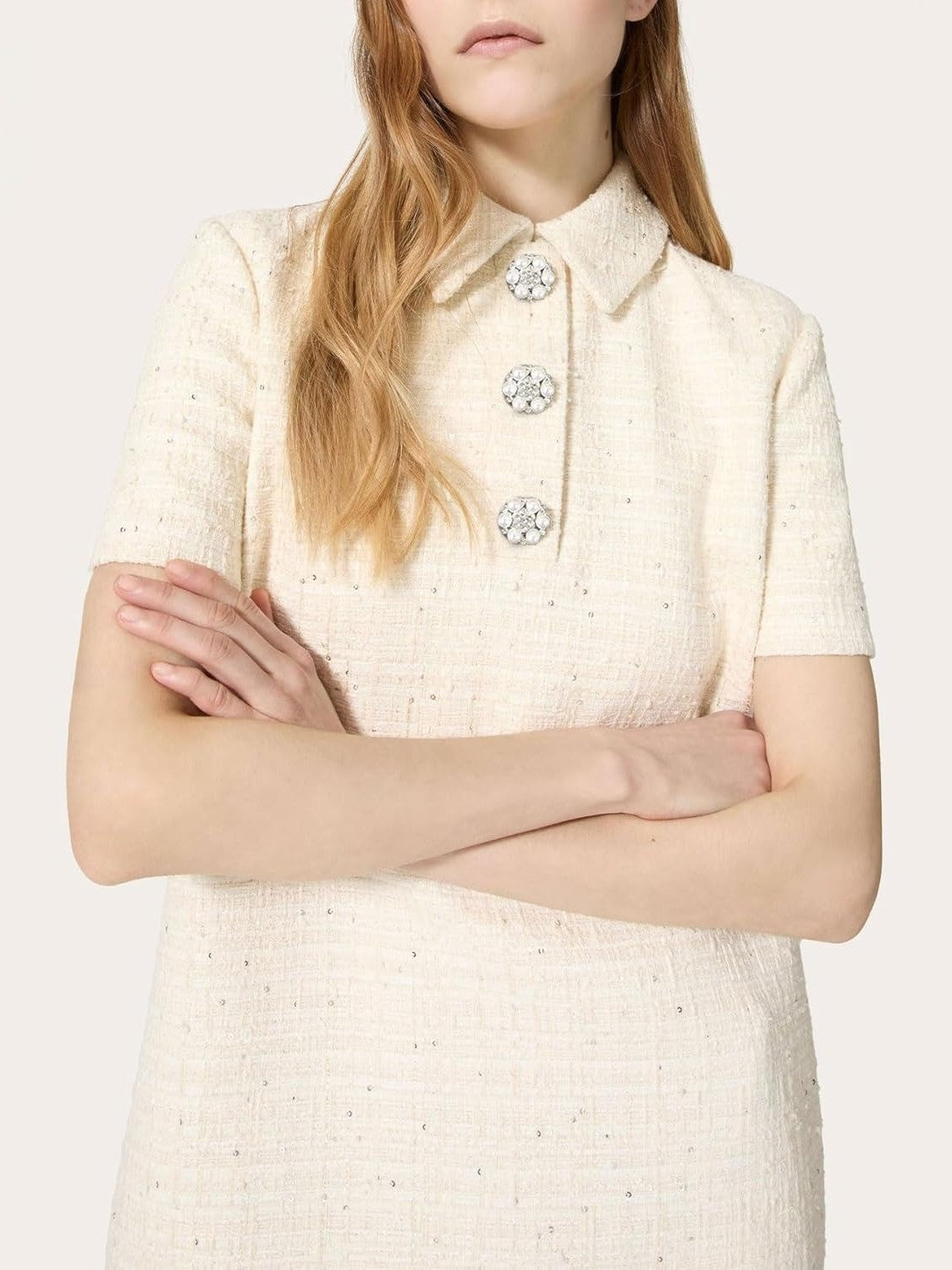 Yexpine Collared Tweed Mini Shift Dress