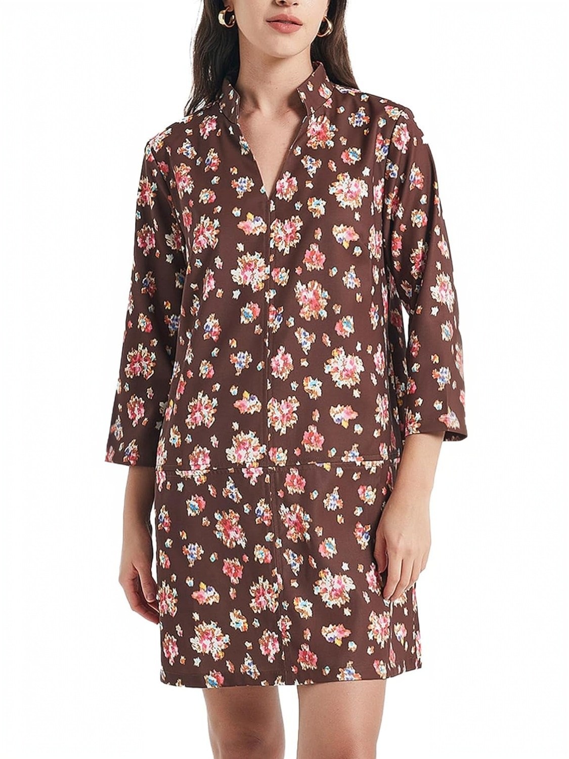 D-Sun Floral V Neck Mini Shirt Dress