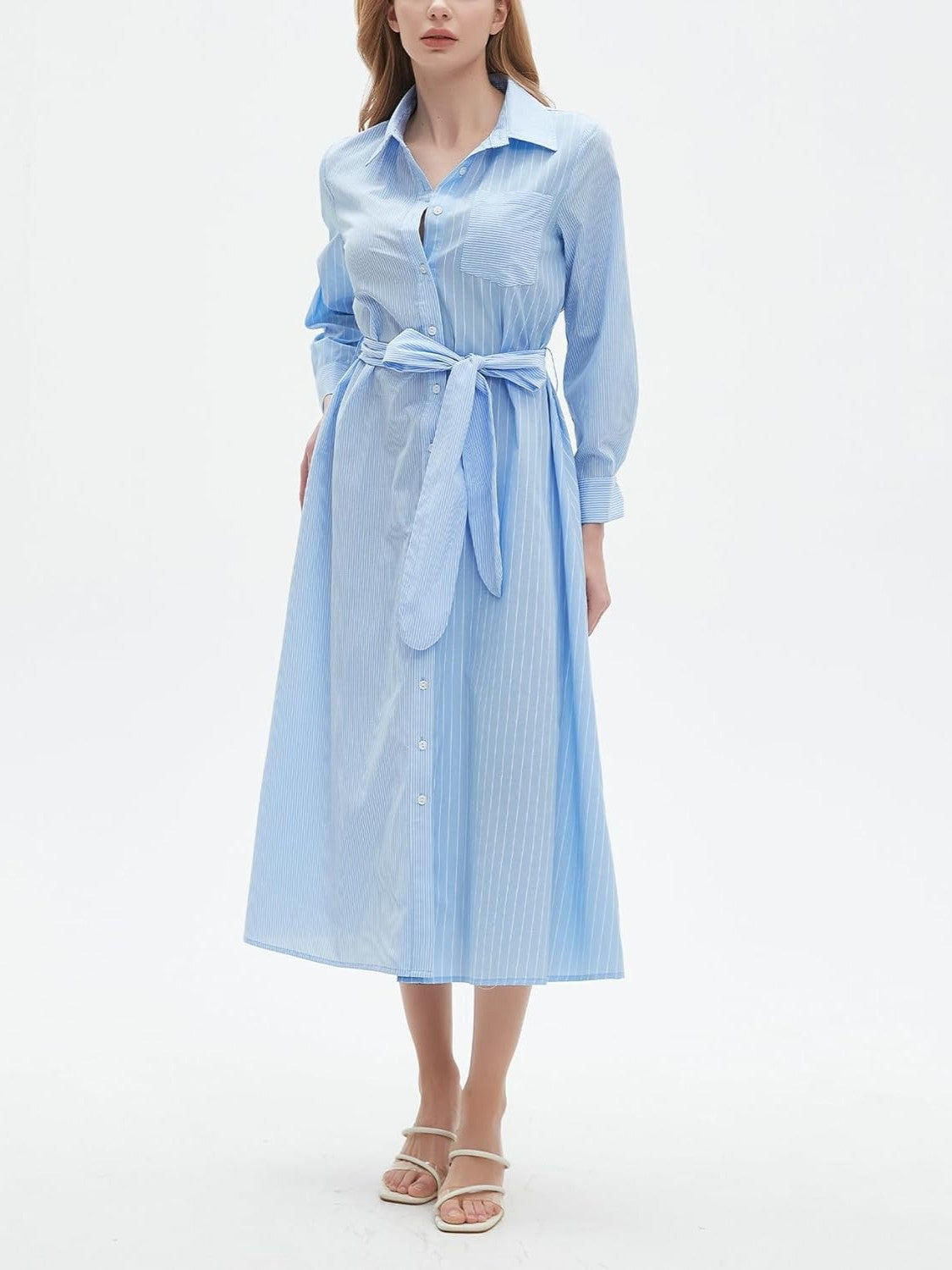 Kedera Long Sleeve Casual Split Shirt Dress