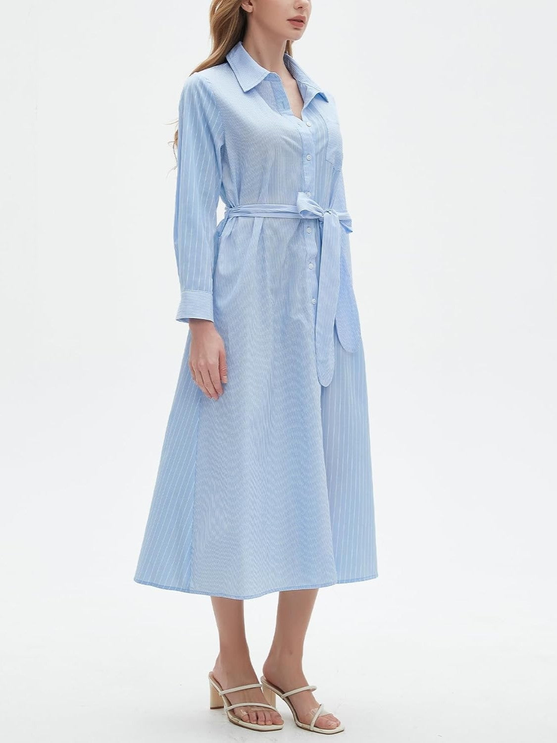Kedera Long Sleeve Casual Split Shirt Dress
