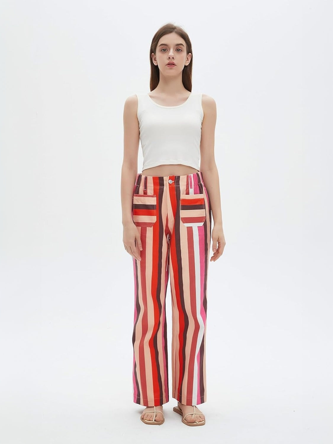 LifeShe Straight Striped High Waist Jeans
