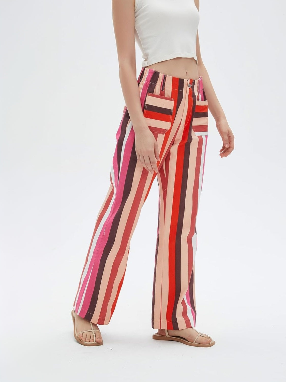 LifeShe Straight Striped High Waist Jeans