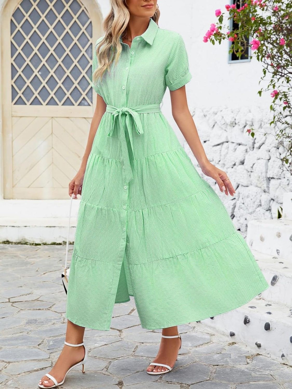 Ladyful Striped Babydoll Sundress With Belt