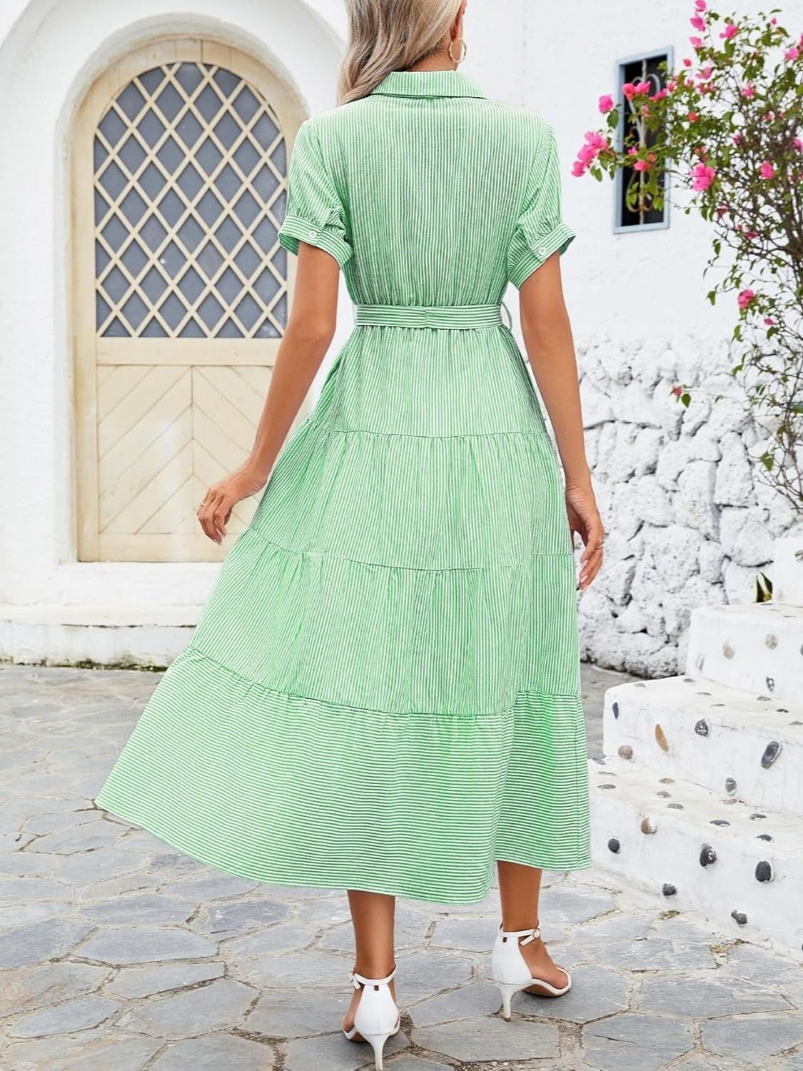 Ladyful Striped Babydoll Sundress With Belt