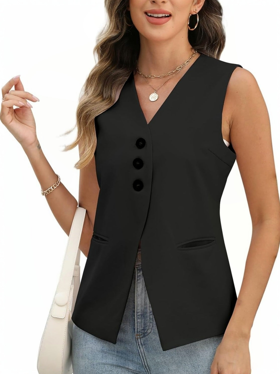 Ladyful Casual Button Down Suit Vest