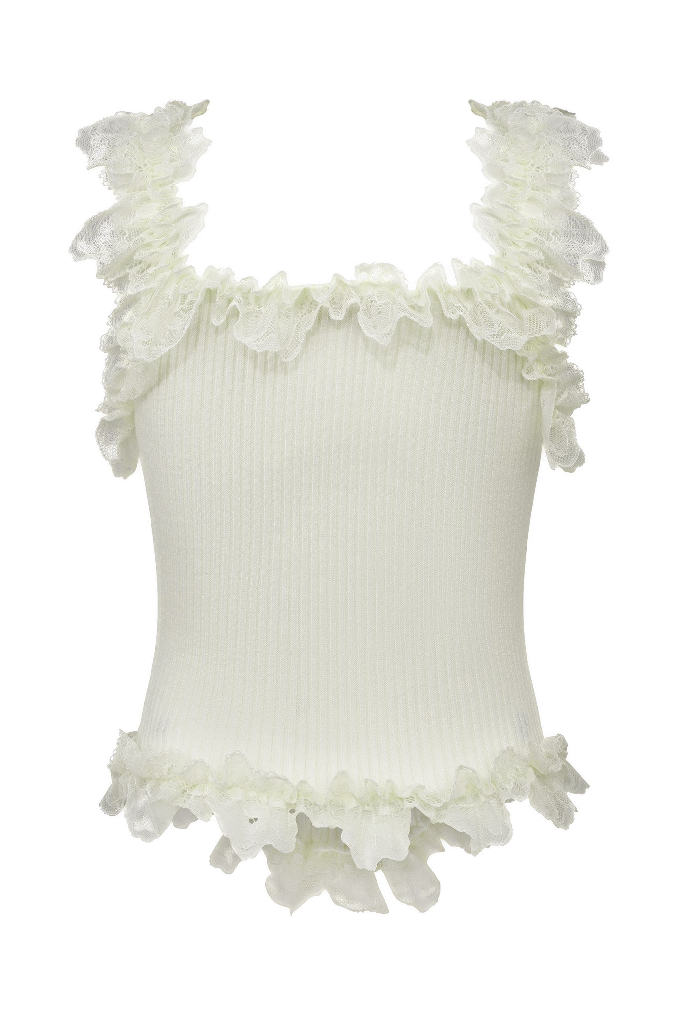 Ezabutus Romantic Ruffle Lace Trim Two-Piece Set – Knit Cami Top & Mini Skort