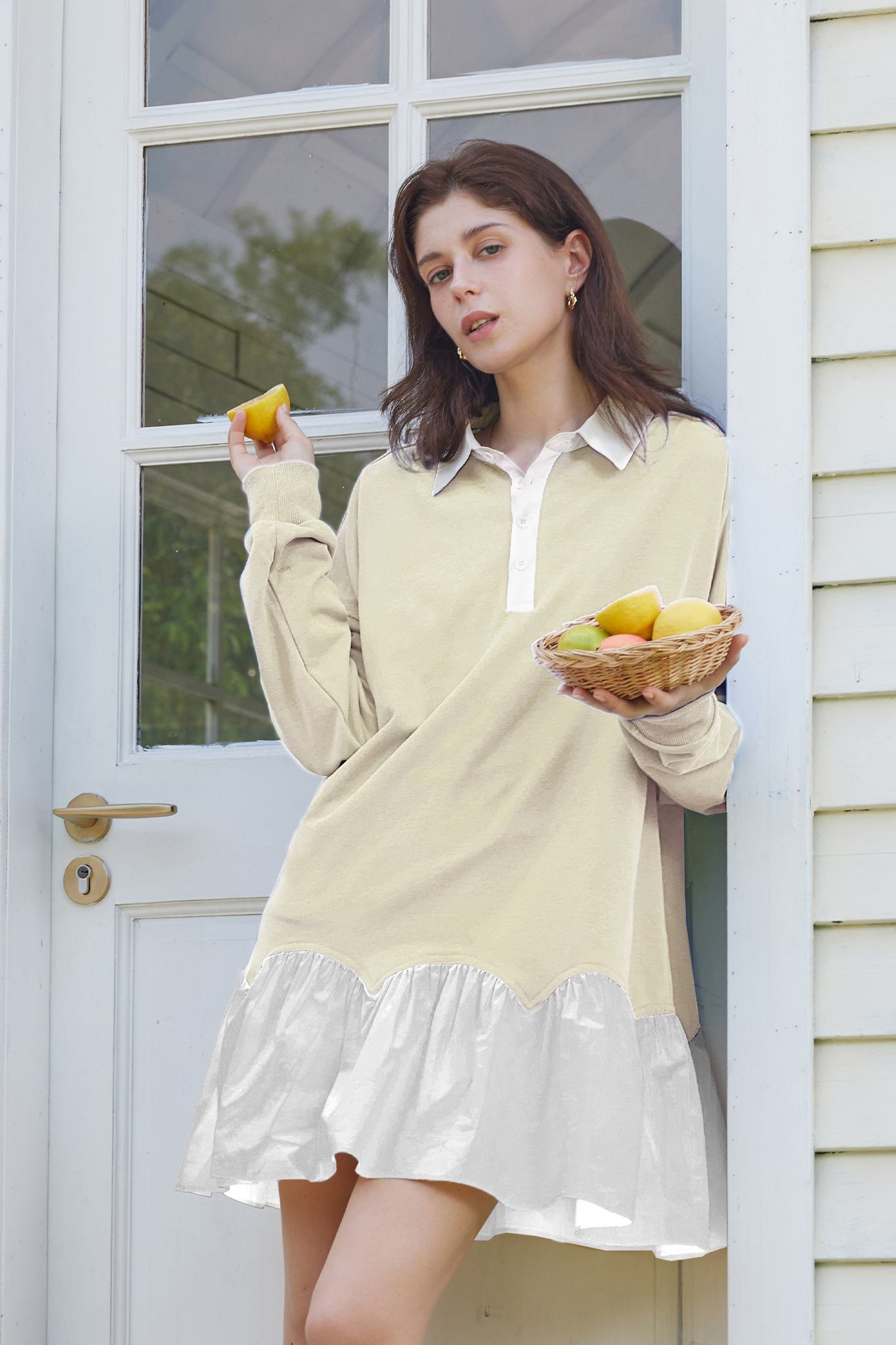 Dsun Oversized Sweatshirt With Ruffle Hem