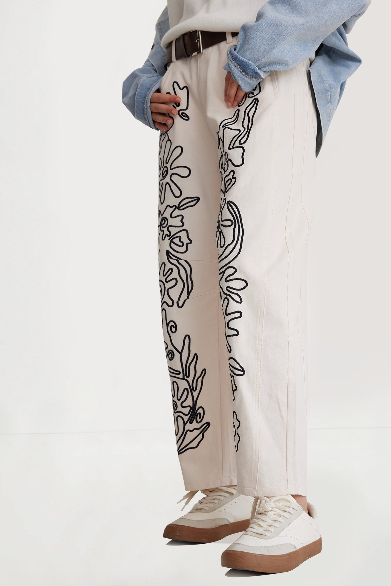 Kedera Mid Rise Embroidered Straight Leg Jeans
