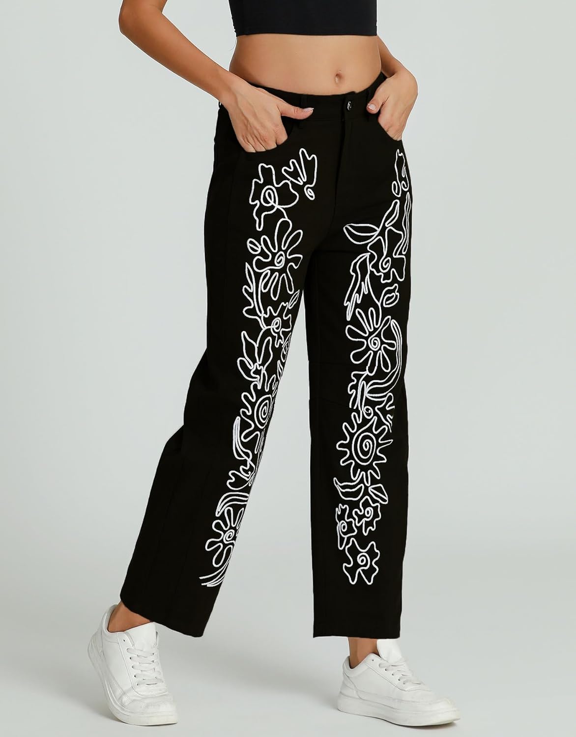 Kedera Mid Rise Embroidered Straight Leg Jeans