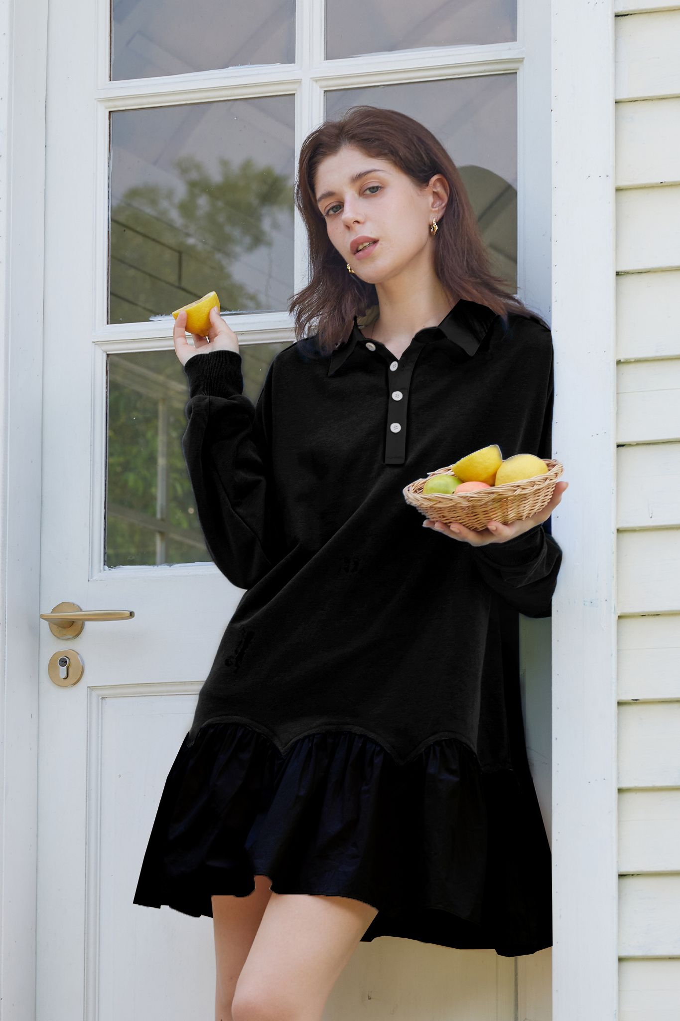 Dsun Oversized Sweatshirt With Ruffle Hem