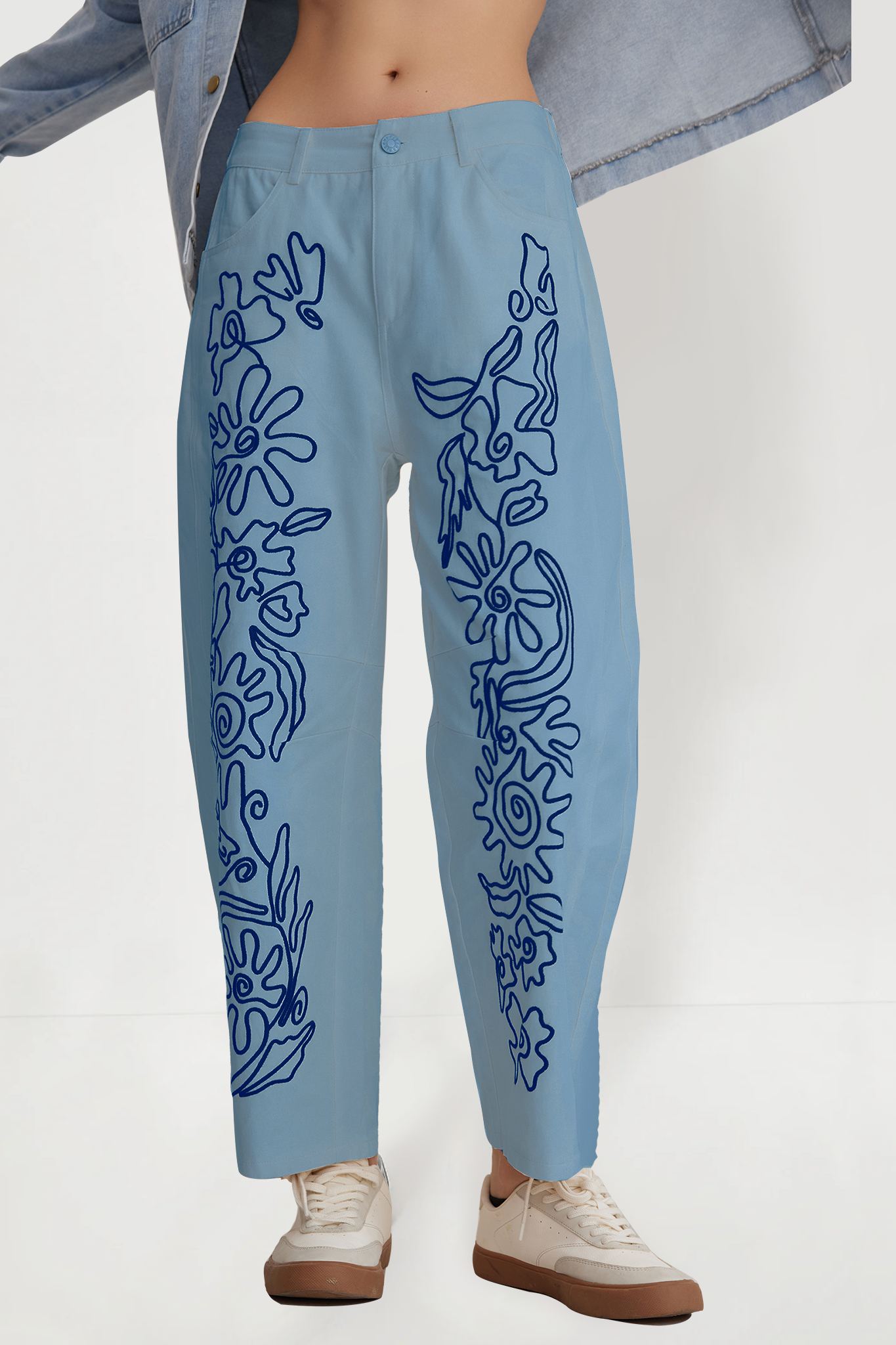 Kedera Mid Rise Embroidered Straight Leg Jeans