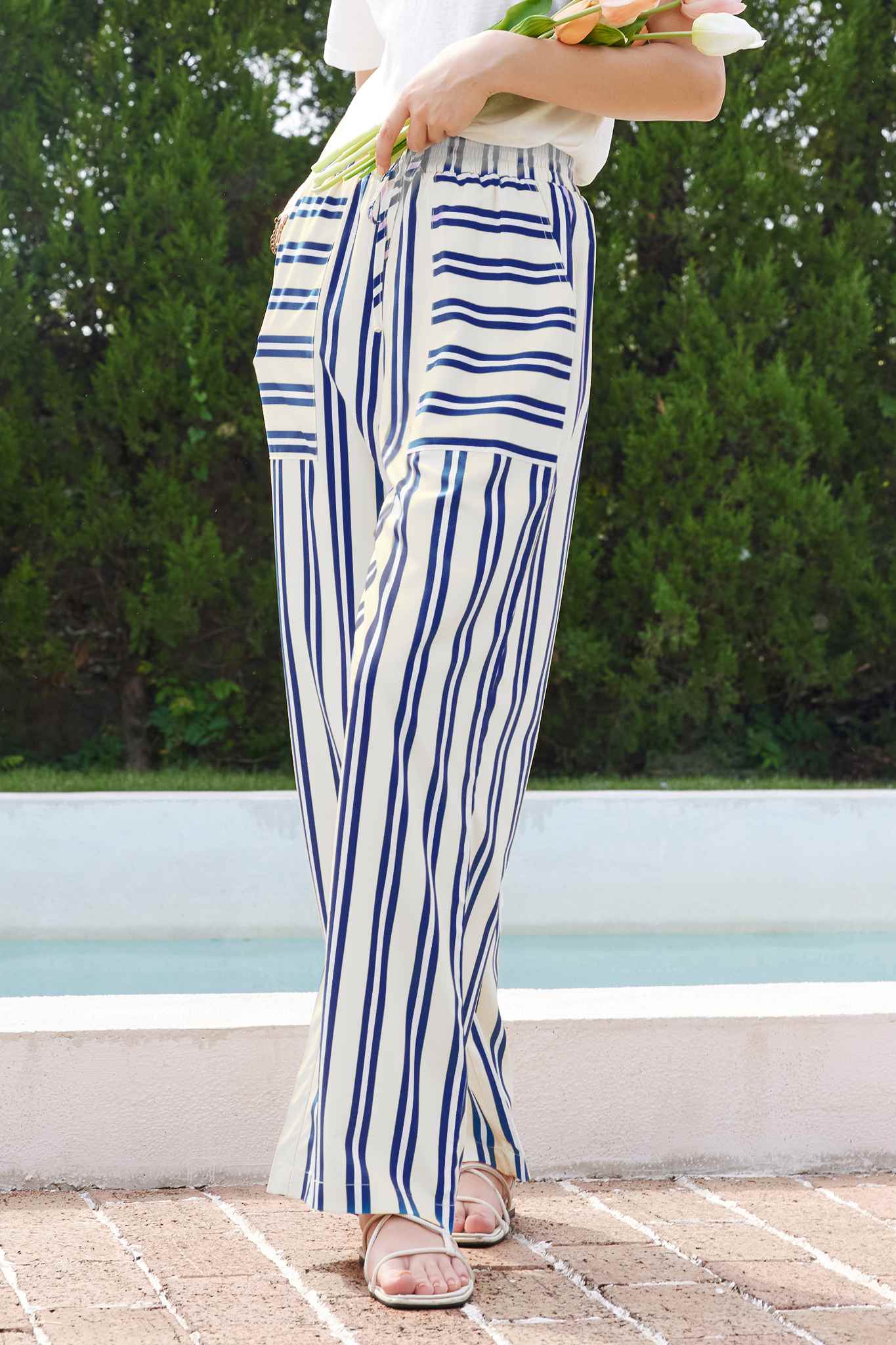 Ezapine High Waist Striped Casual Comfy Pants