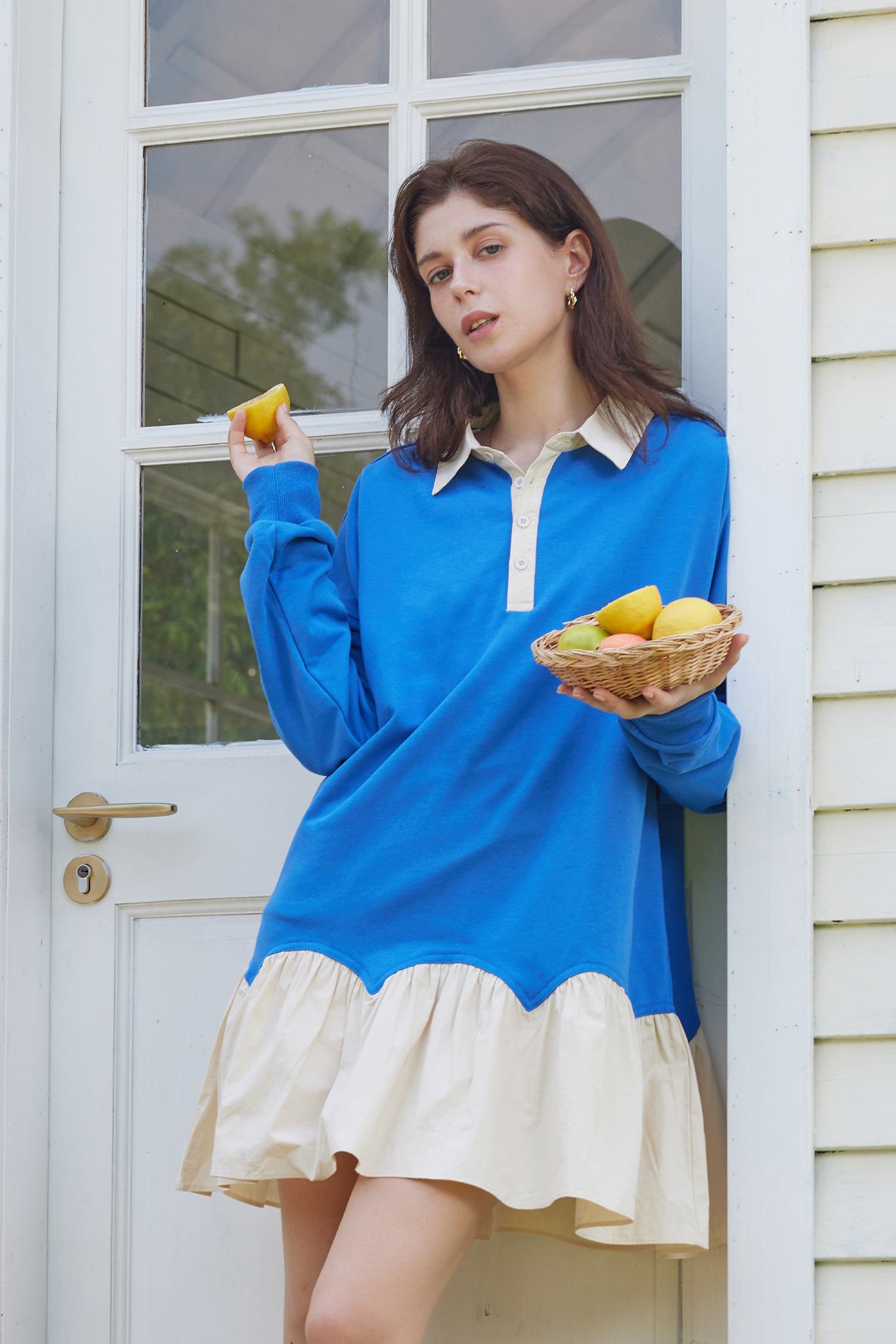 Dsun Oversized Sweatshirt With Ruffle Hem