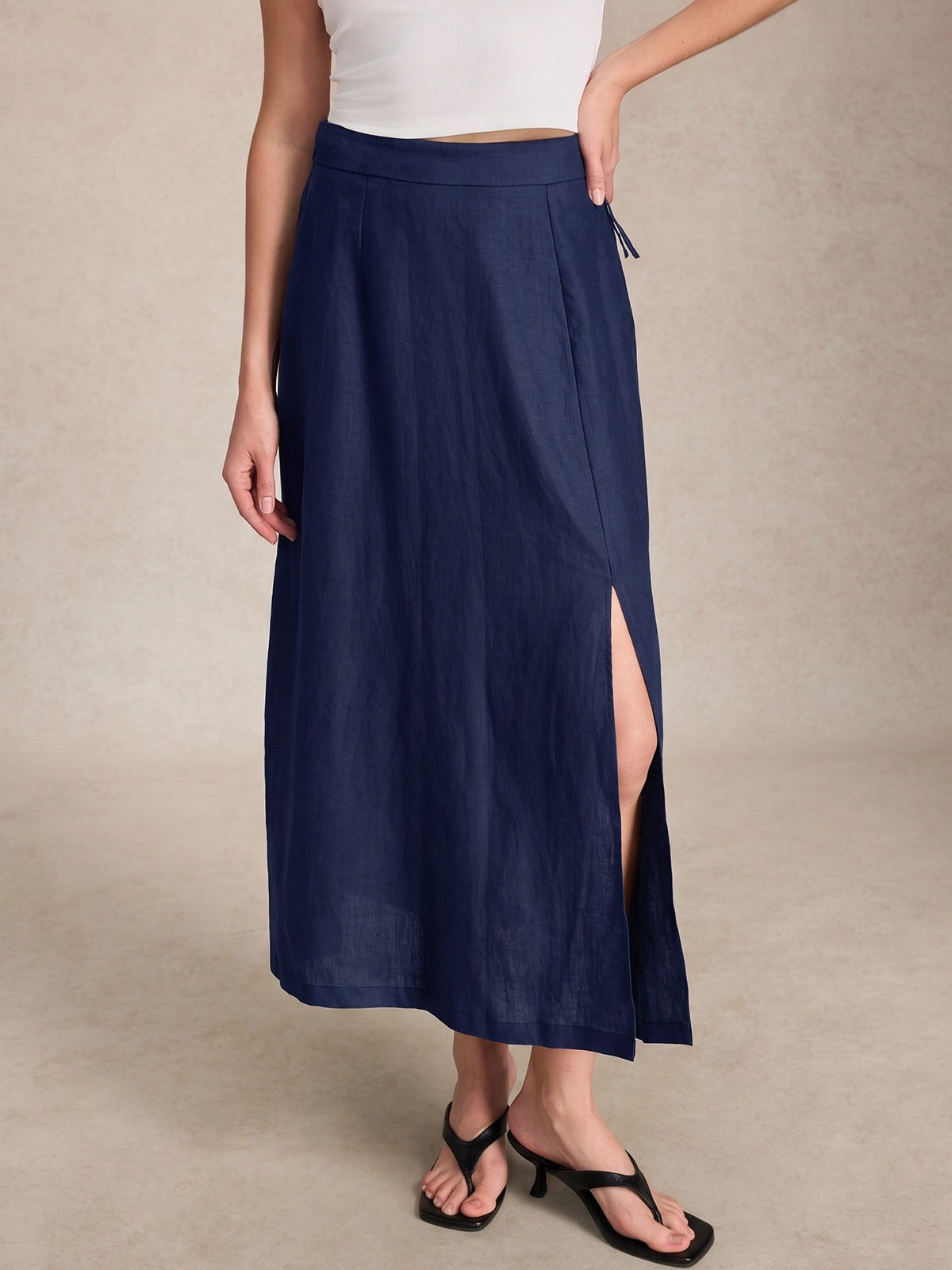 RENATURE Women's 100% Linen Midi Dress Short Sleeve Button Down Shirt Dresses