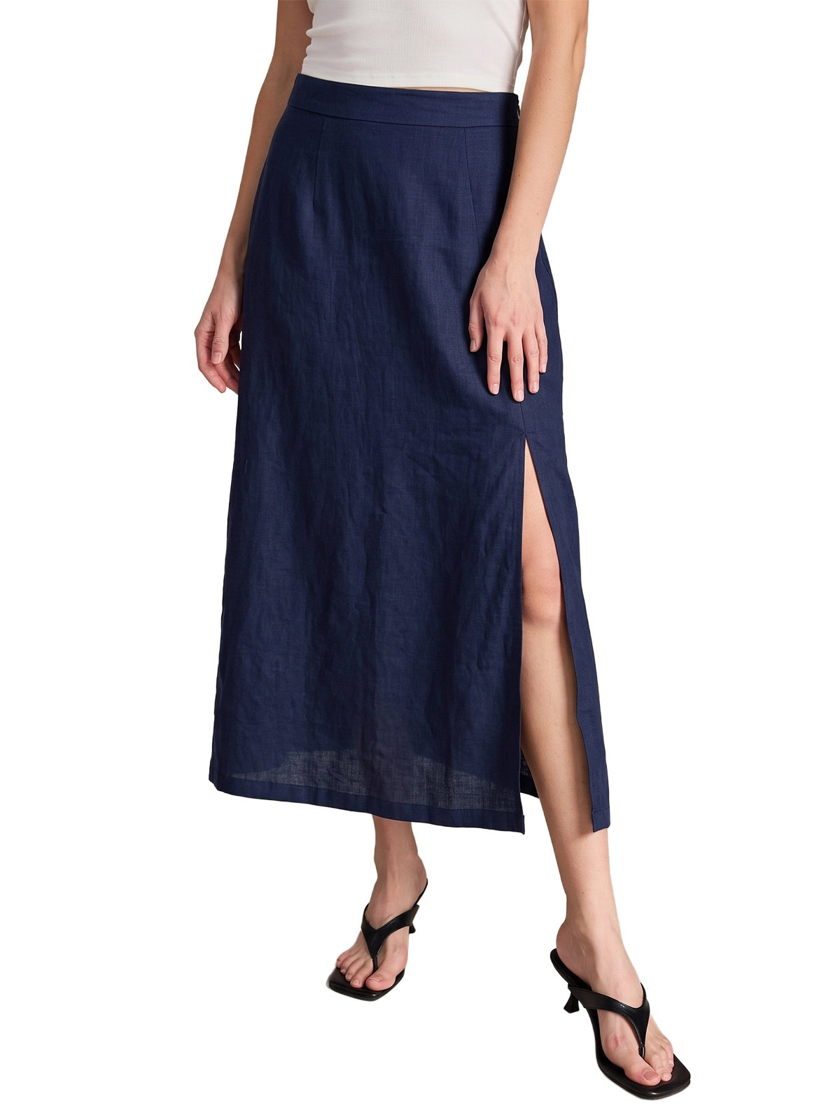 RENATURE Women's 100% Linen Midi Dress Short Sleeve Button Down Shirt Dresses