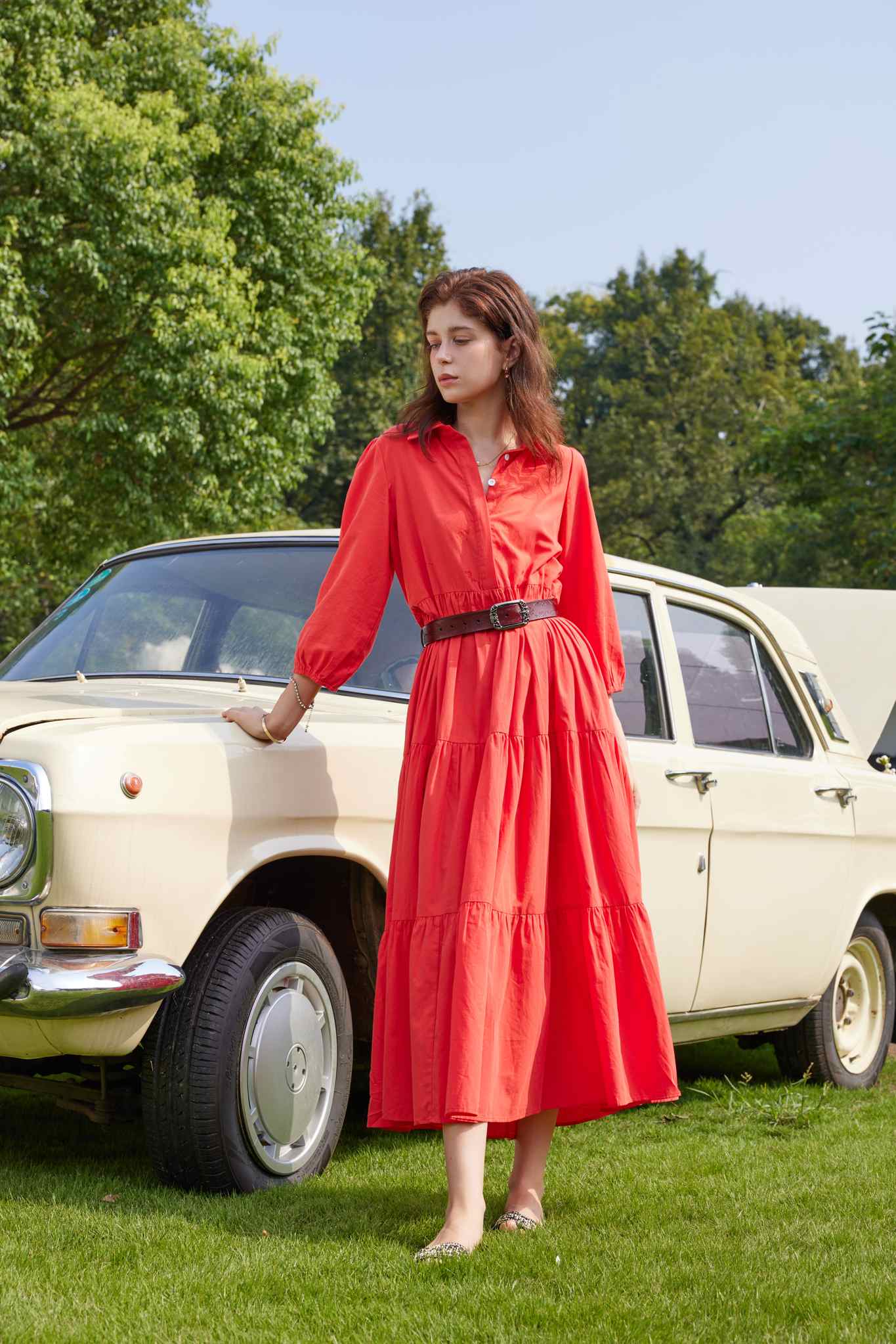 Yexpine Casual V Neck Flowy Maxi Dresses