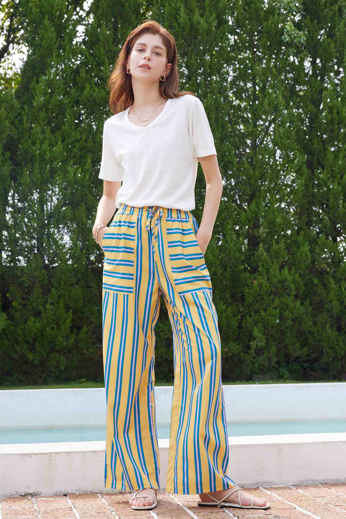 Ezapine High Waist Striped Casual Comfy Pants