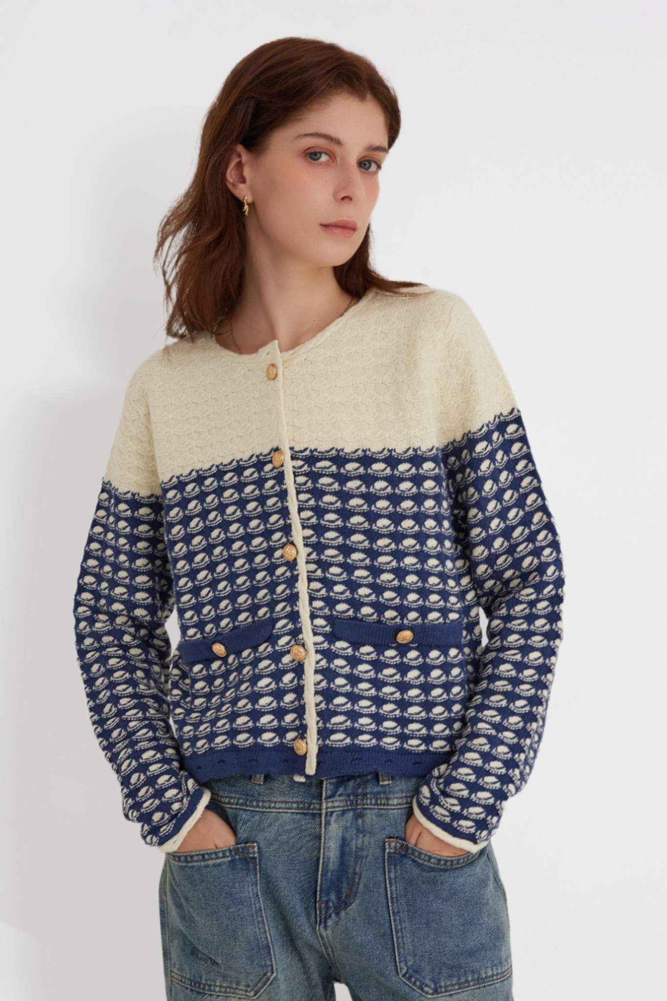 Ezapine Fall Dressy Jacquard Crewneck Sweater