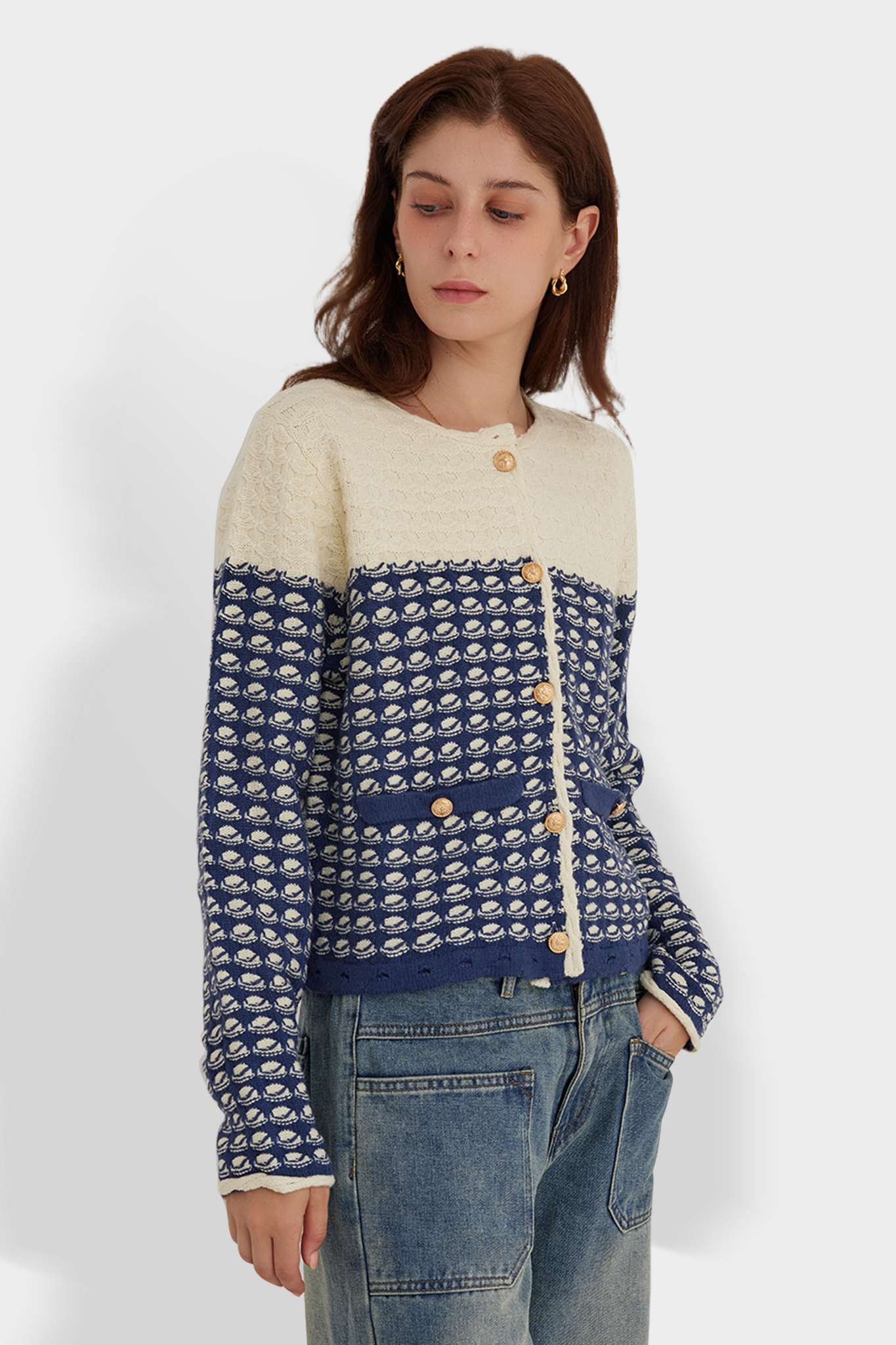 Ezapine Fall Dressy Jacquard Crewneck Sweater