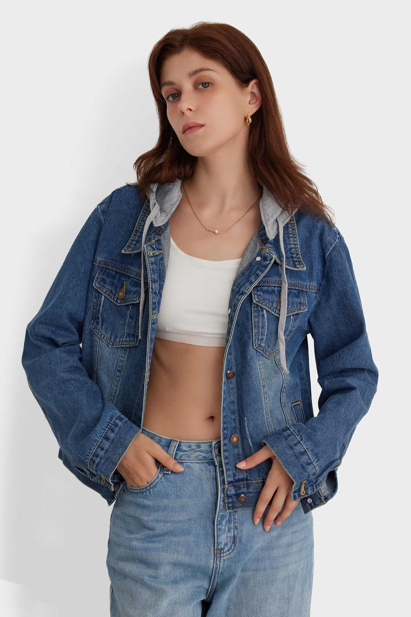 LIfeshe Casual Detachable Hoodie Denim Jacket