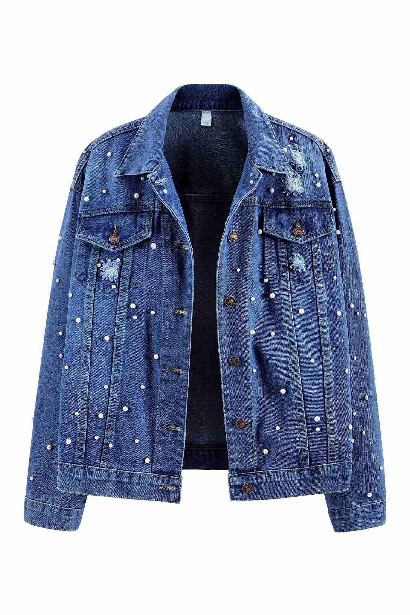 Ladyful Oversized Bride Denim Jacket With Pearls