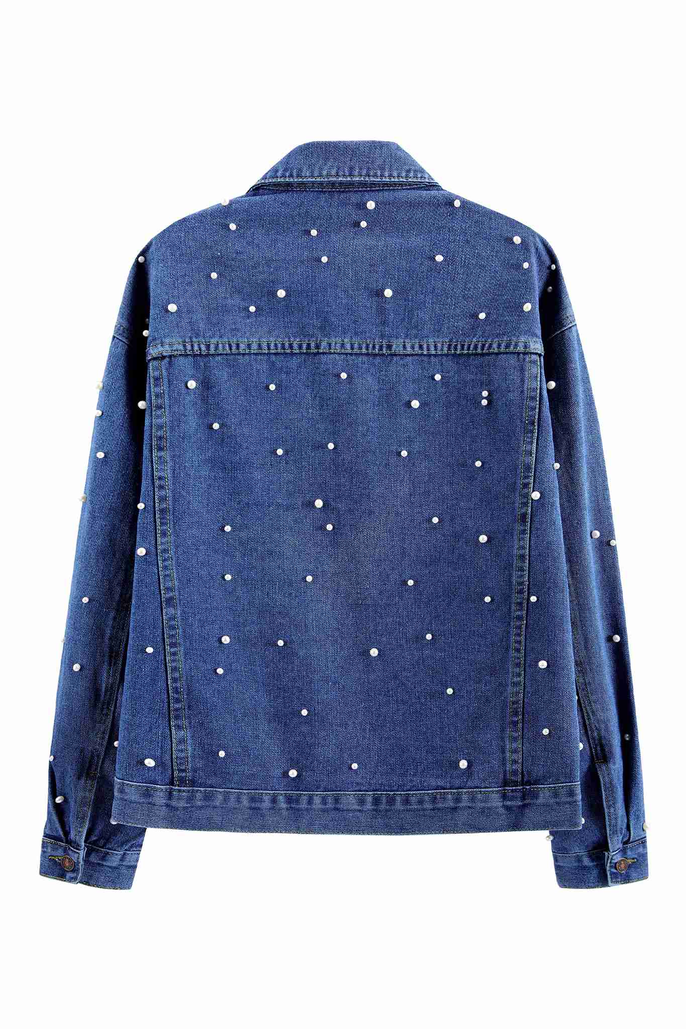 Ladyful Oversized Bride Denim Jacket With Pearls