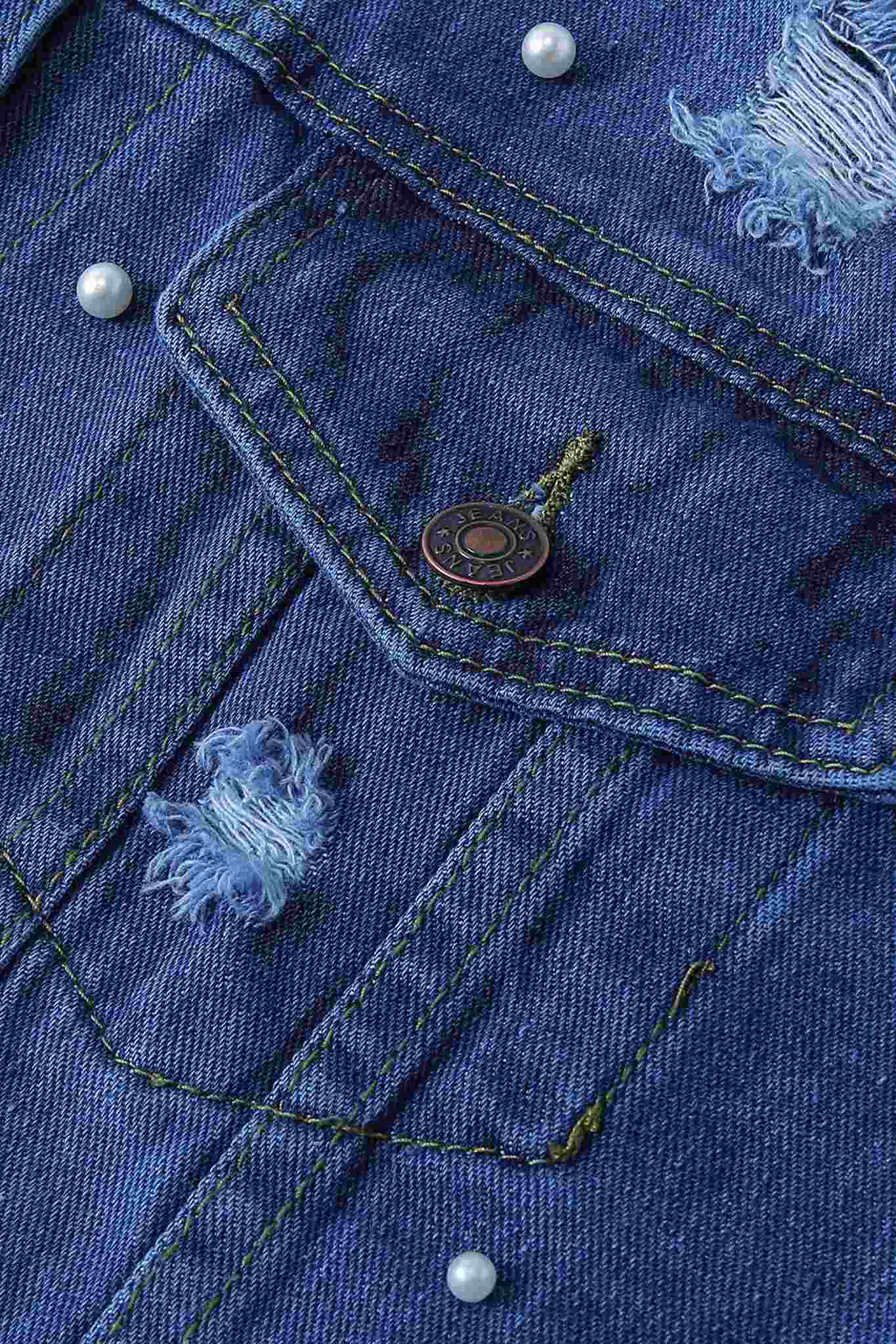 Ladyful Oversized Bride Denim Jacket With Pearls