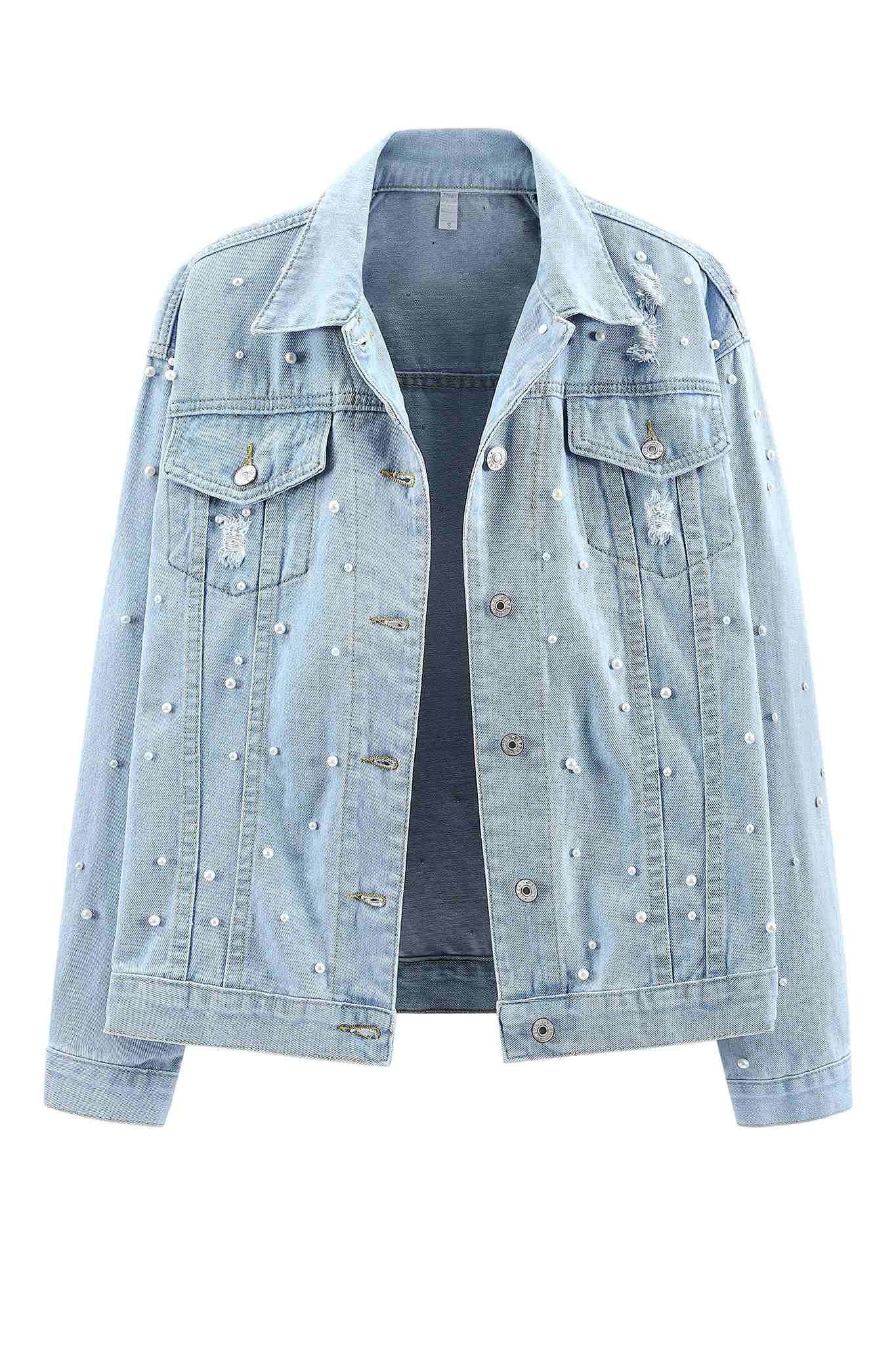 Ladyful Oversized Bride Denim Jacket With Pearls