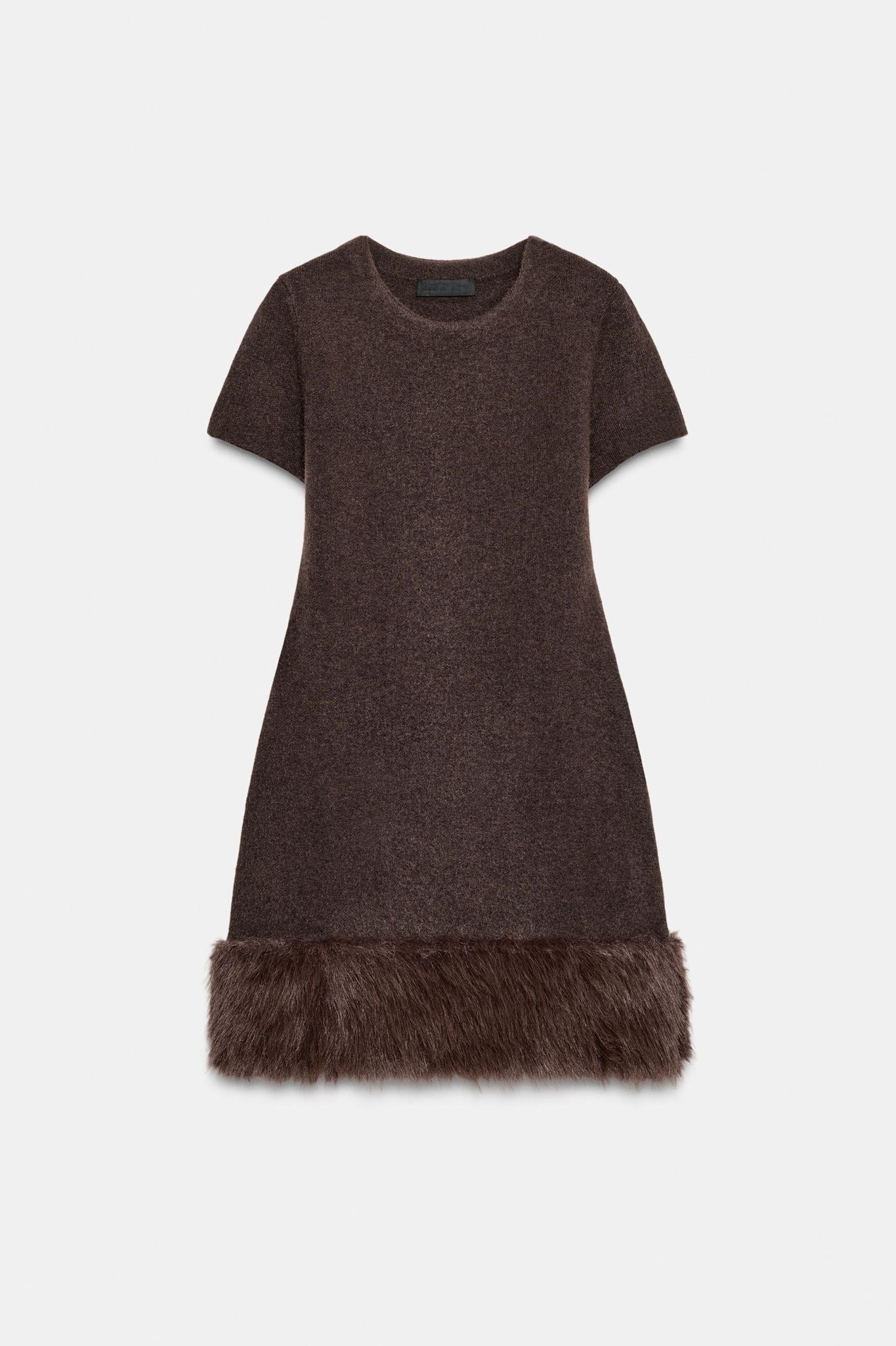 Ezabutus Brown Knit Mini Dress With Faux Fur Hem – Chic Winter Statement Look