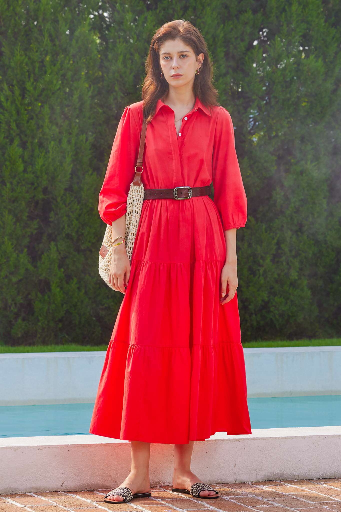 Yexpine Casual V Neck Flowy Maxi Dresses