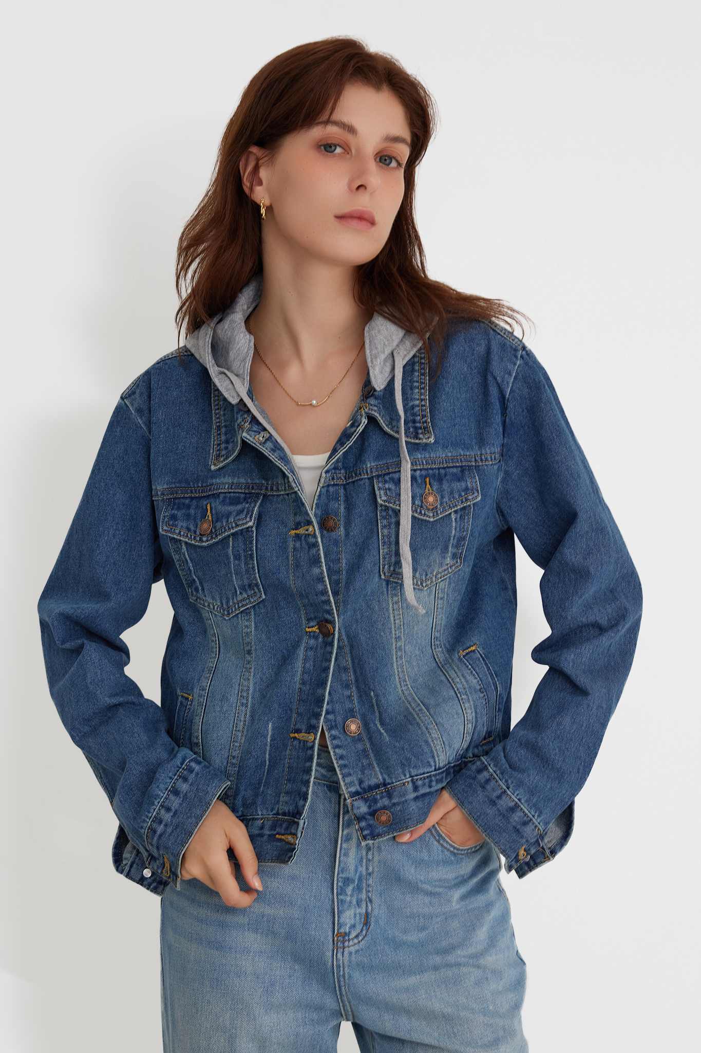 LIfeshe Casual Detachable Hoodie Denim Jacket