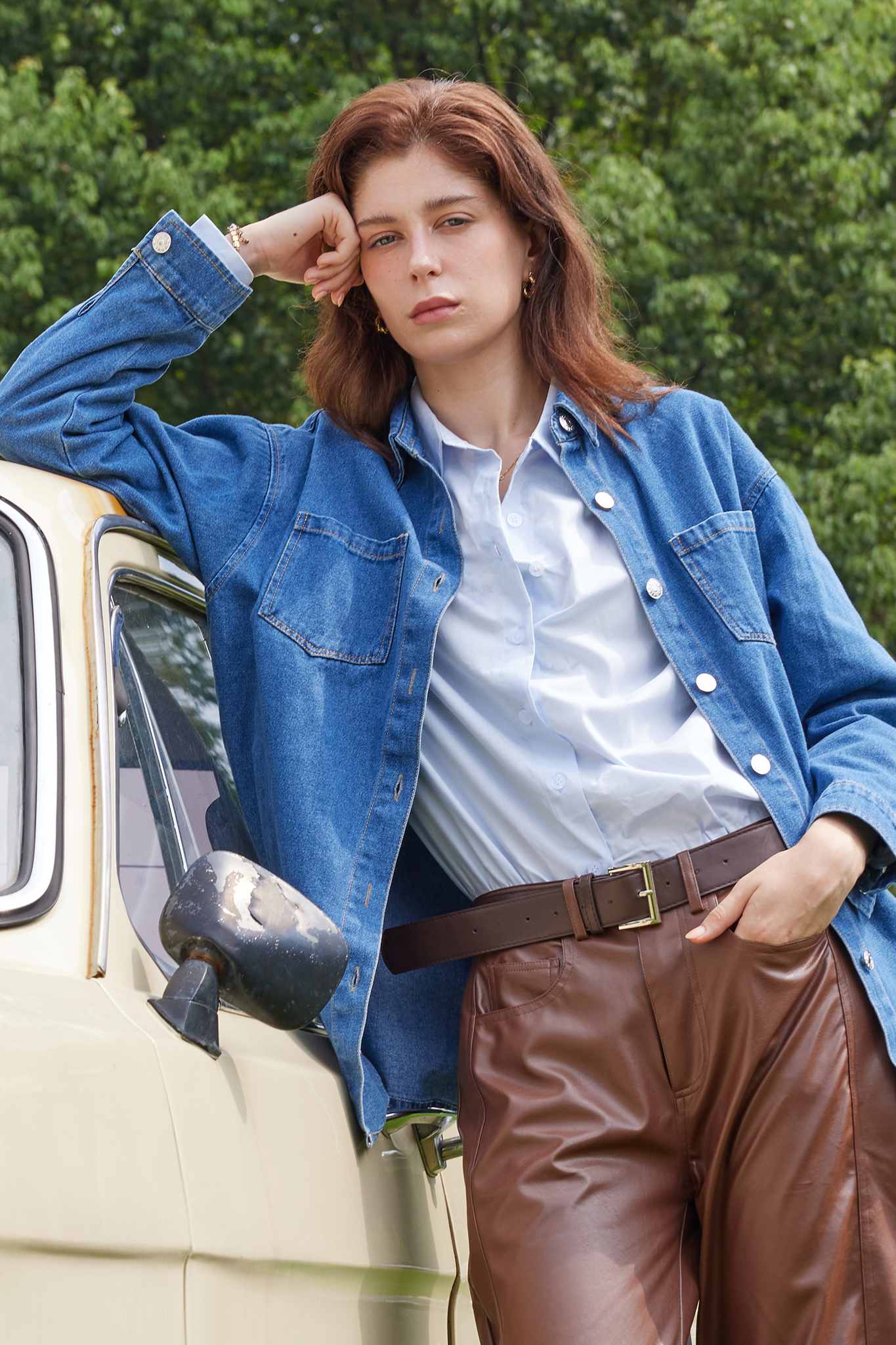 Lifeshe Oversized Boyfriend Denim Jacket Shirt