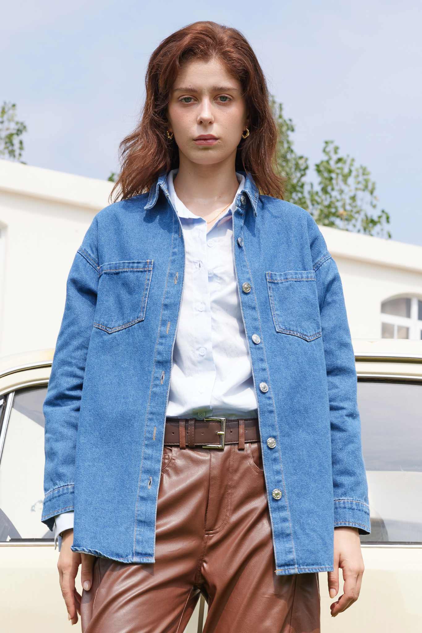 Lifeshe Oversized Boyfriend Denim Jacket Shirt
