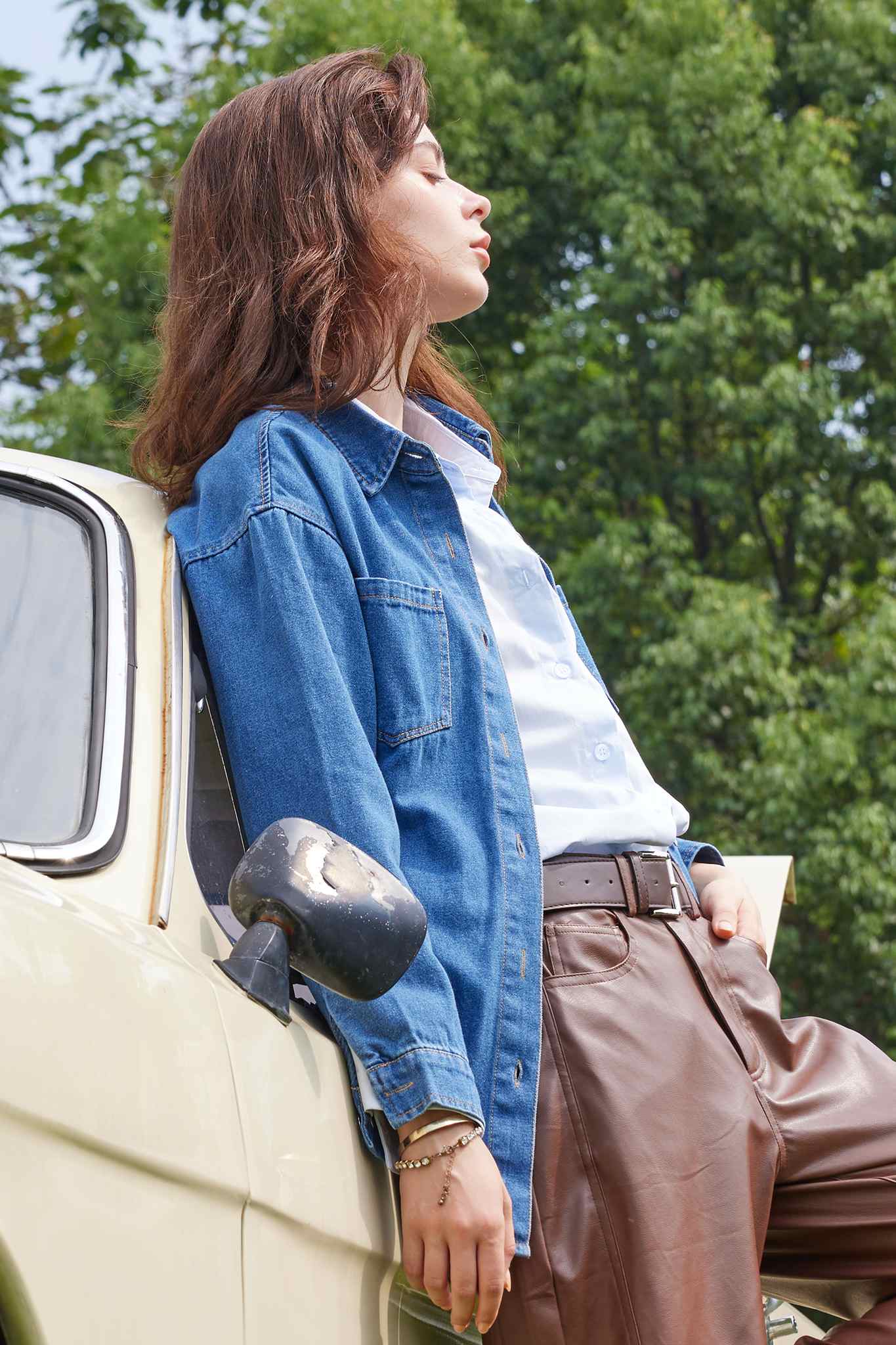 Lifeshe Oversized Boyfriend Denim Jacket Shirt