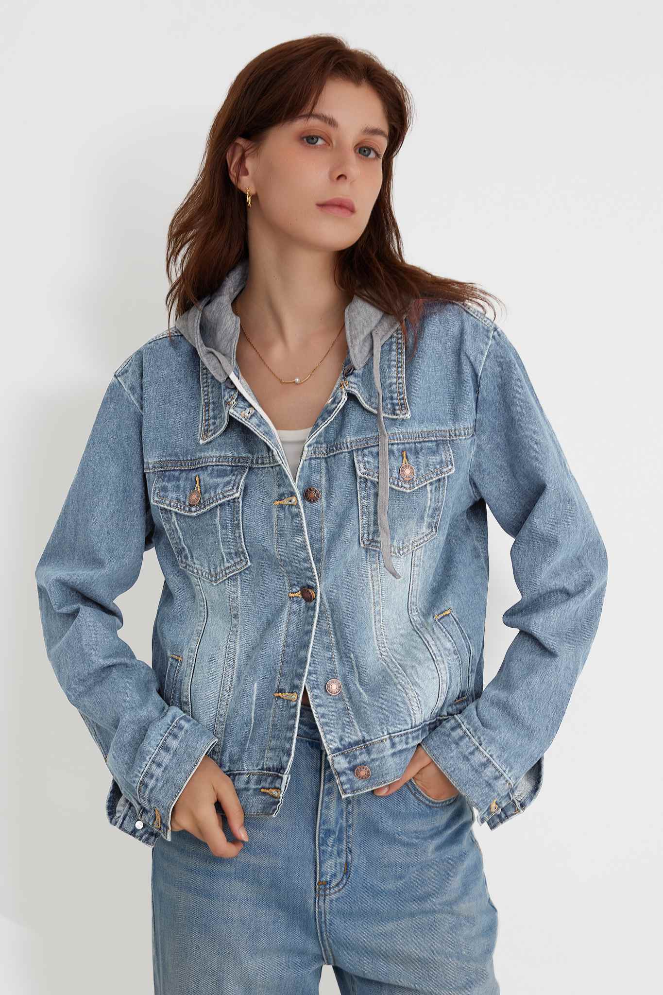 LIfeshe Casual Detachable Hoodie Denim Jacket
