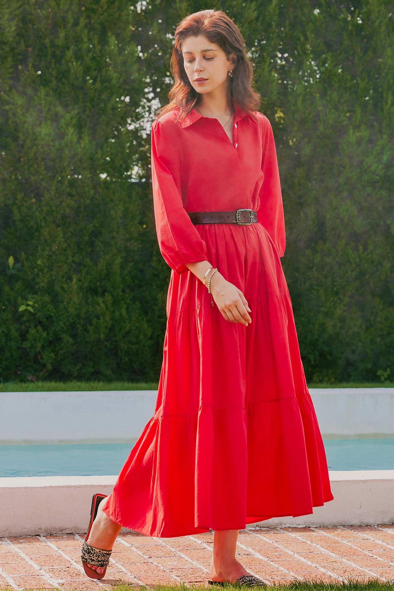 Yexpine Casual V Neck Flowy Maxi Dresses