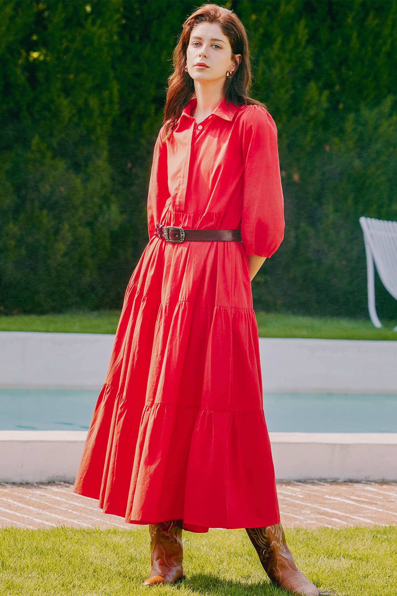 Yexpine Casual V Neck Flowy Maxi Dresses