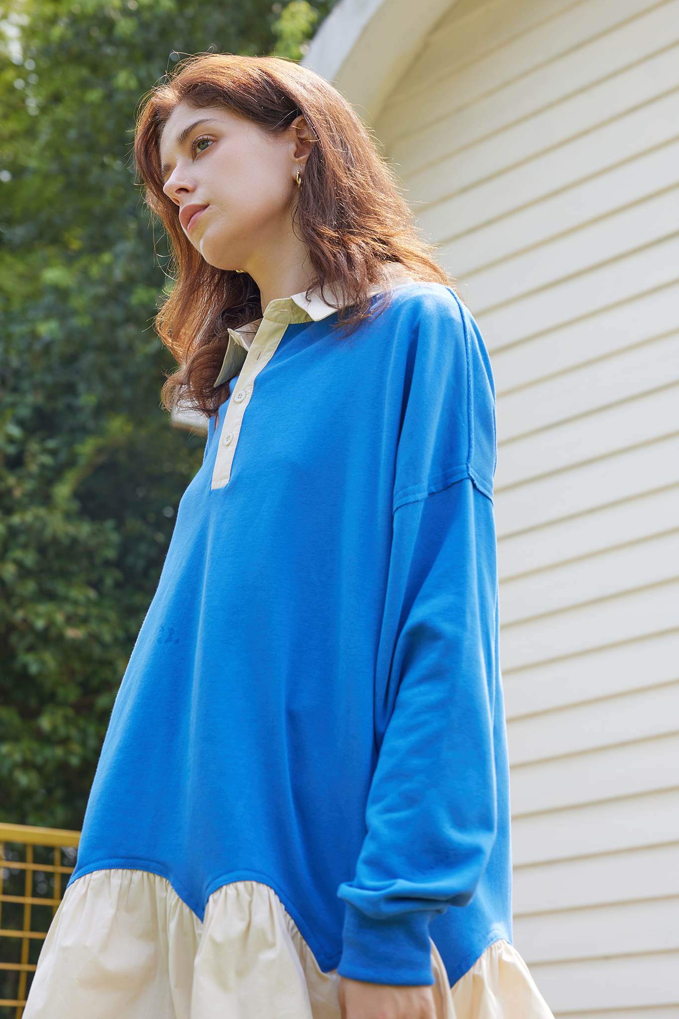 Dsun Oversized Sweatshirt With Ruffle Hem