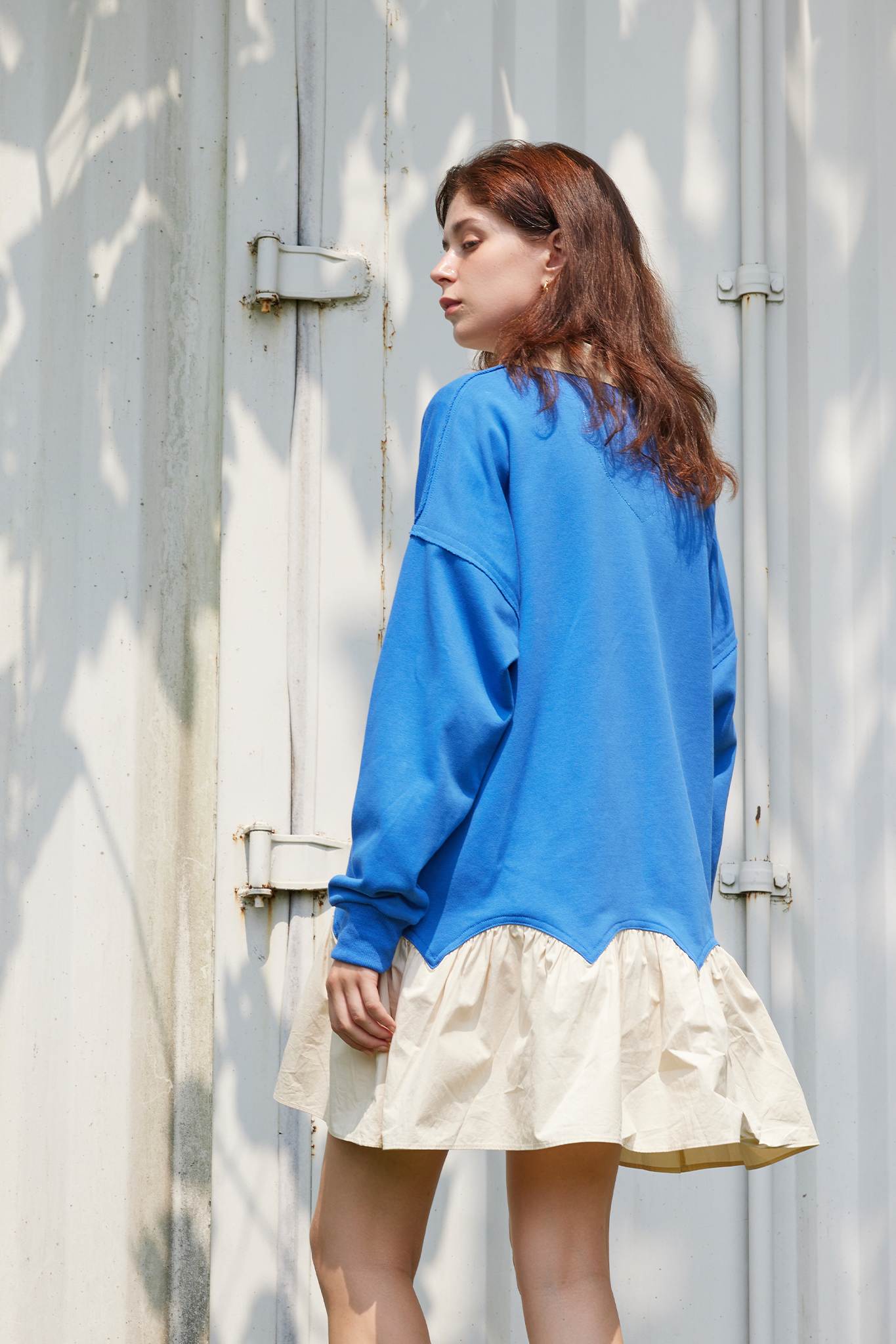 Dsun Oversized Sweatshirt With Ruffle Hem